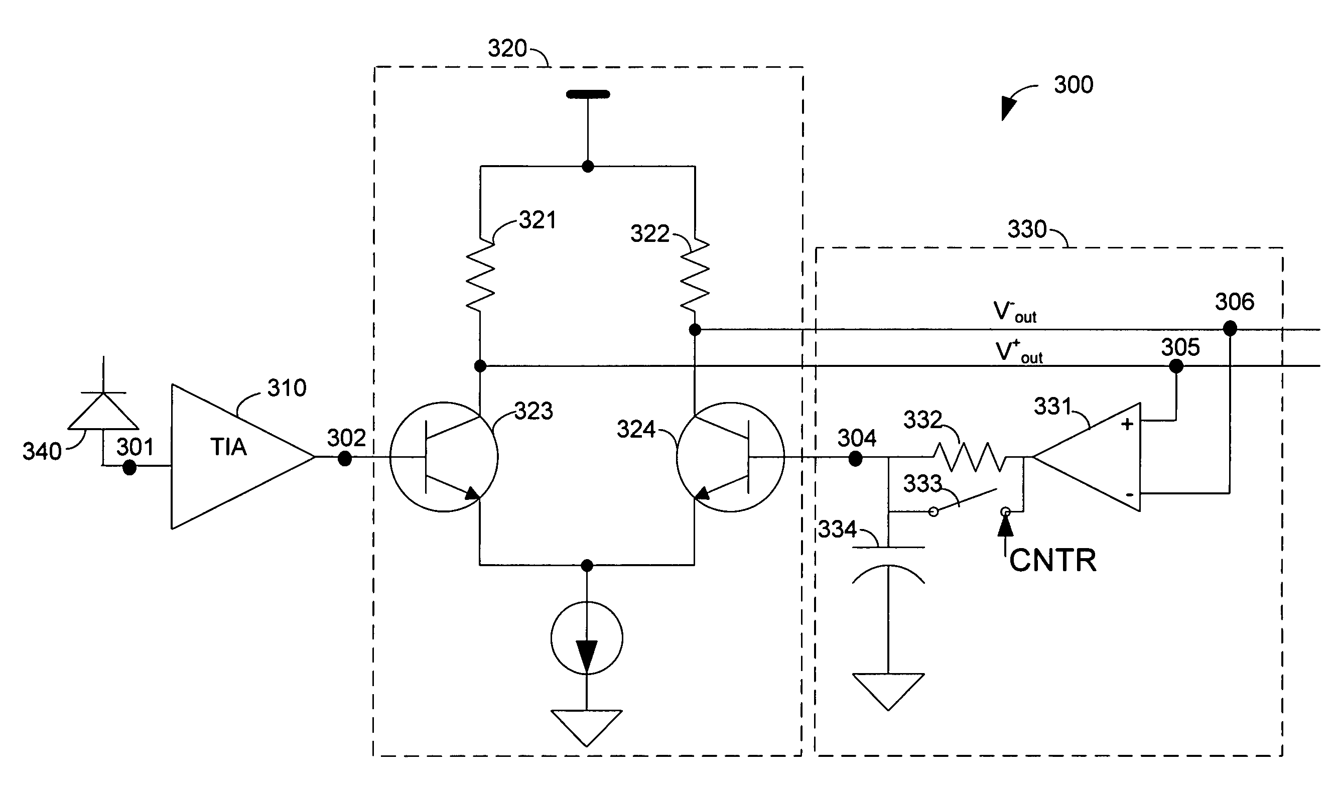 Transimpedance (TIA) circuit usable for burst mode communications