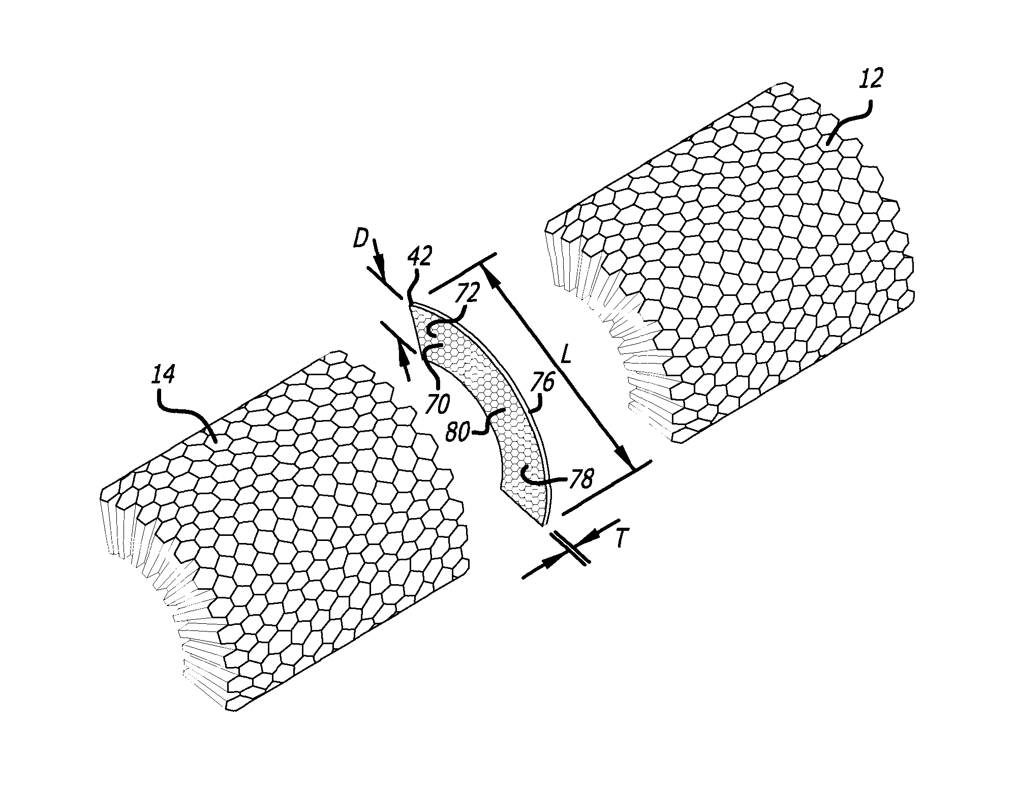 Splicing of curved acoustic honeycomb