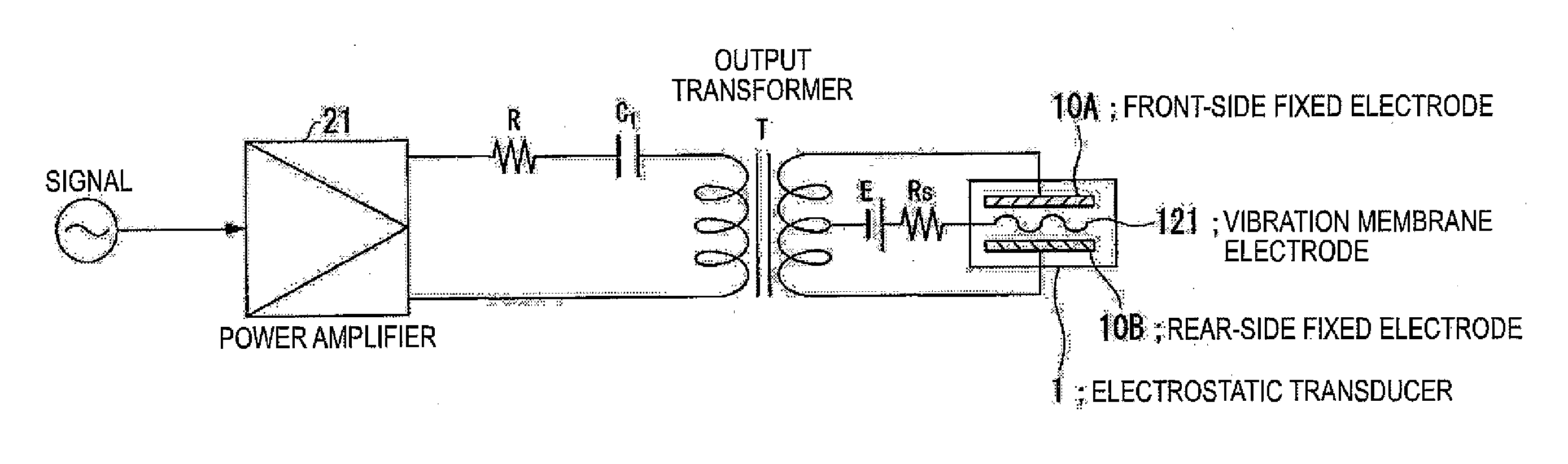 Electrostatic transducer, driving circuit of capacitive load, method for setting circuit constant, ultrasonic speaker, display device and directional acoustic system