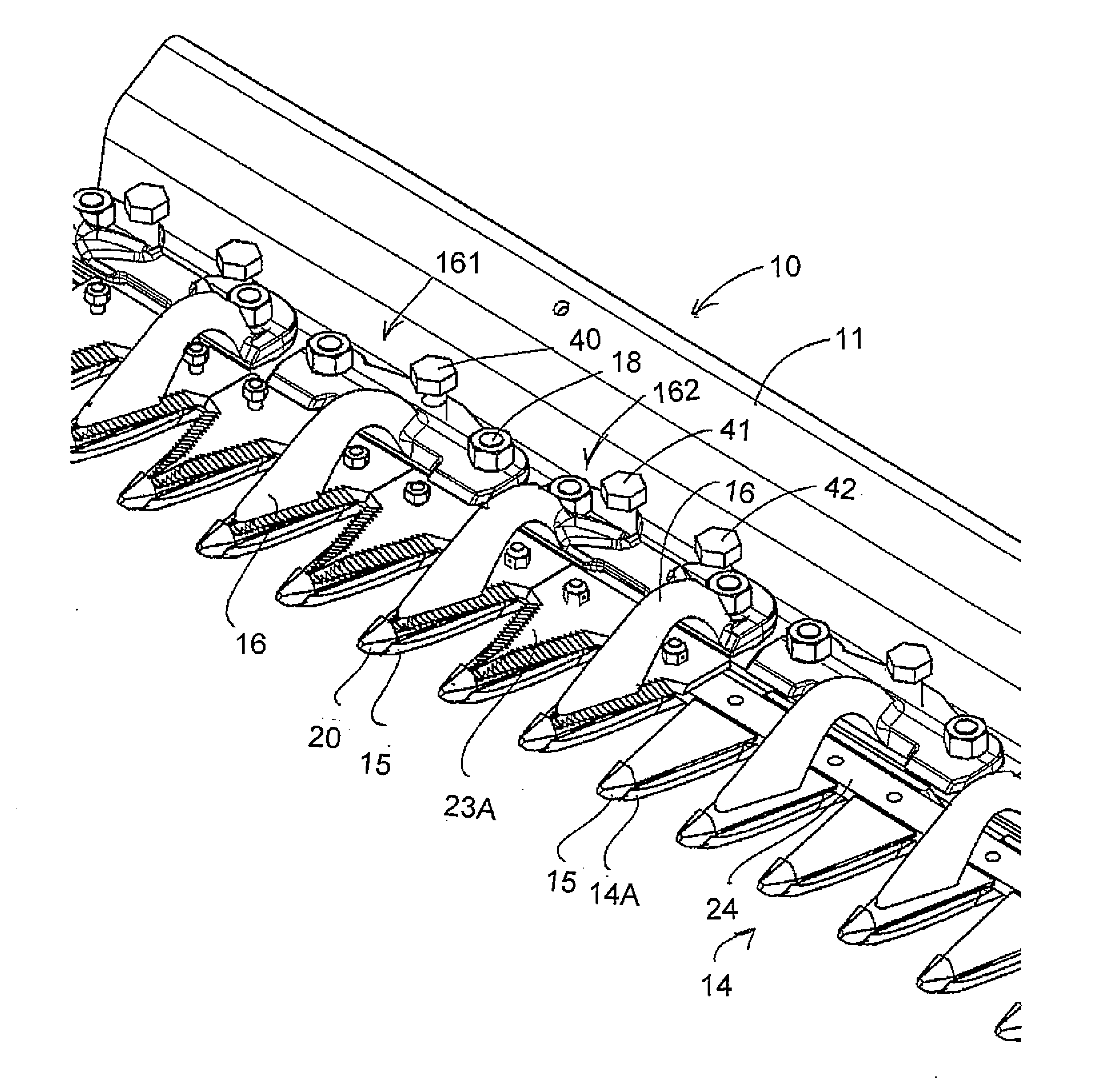 Sickle Cutter System with Blades Moving Across Wider Guard Fingers