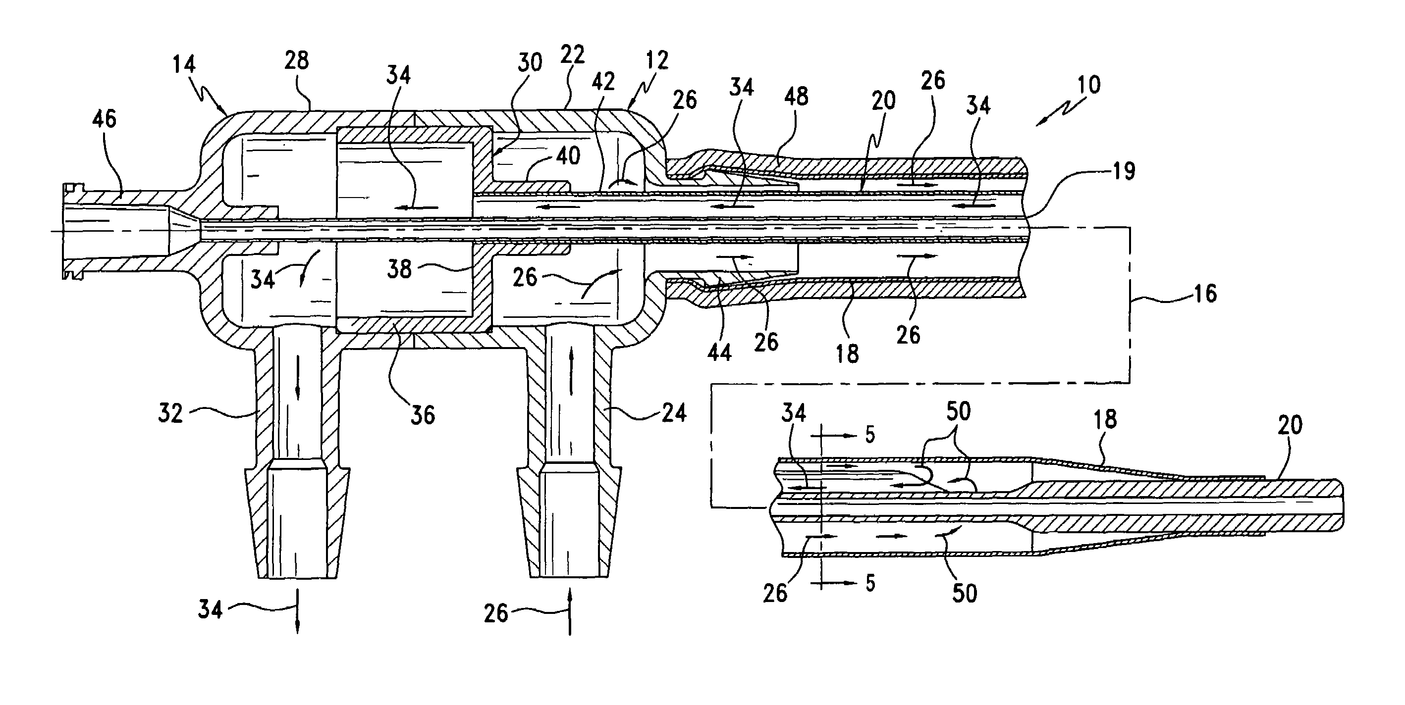 Heat exchange catheter with multi-lumen tube having a fluid return passageway