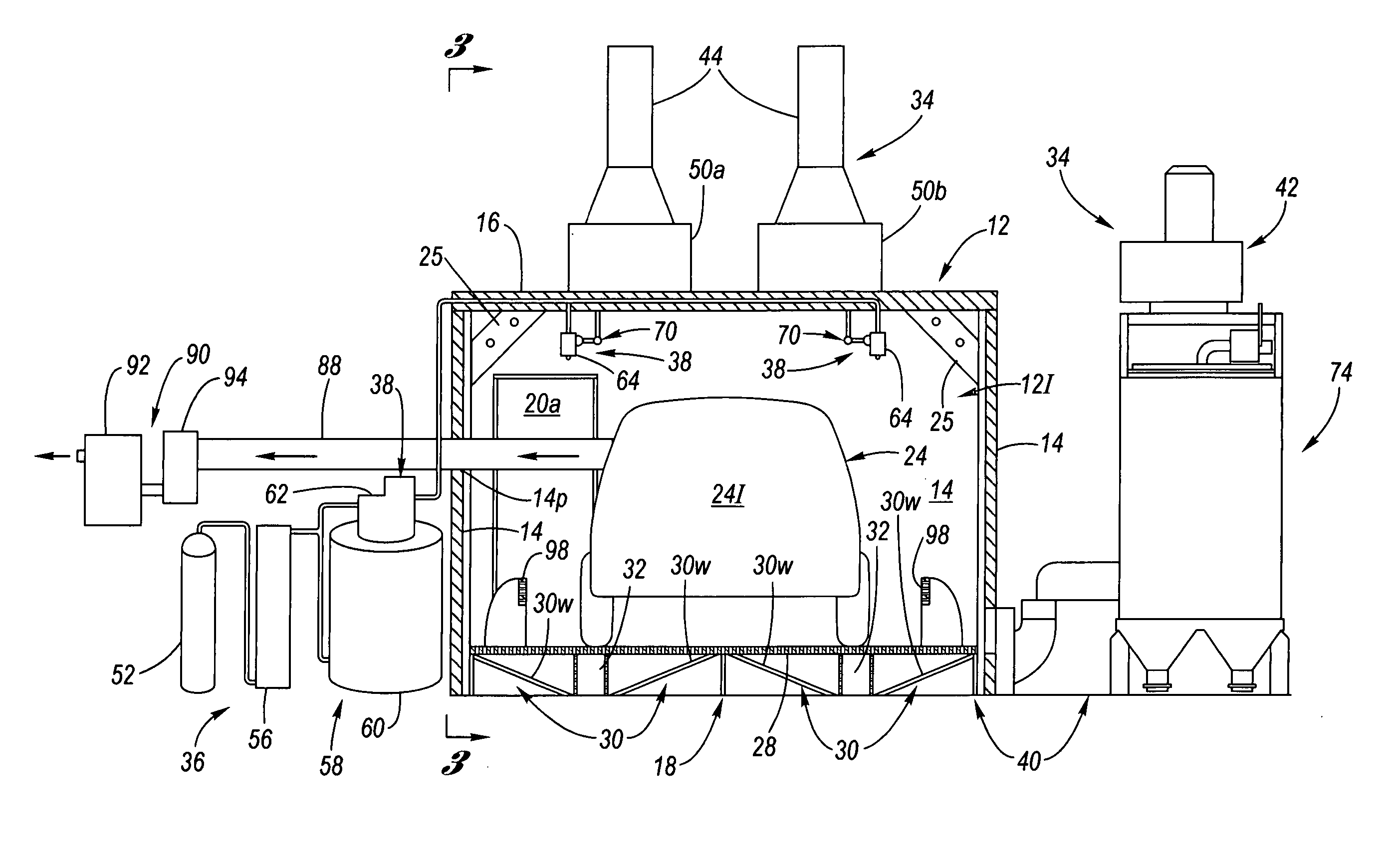 Dust testing facility for motor vehicles