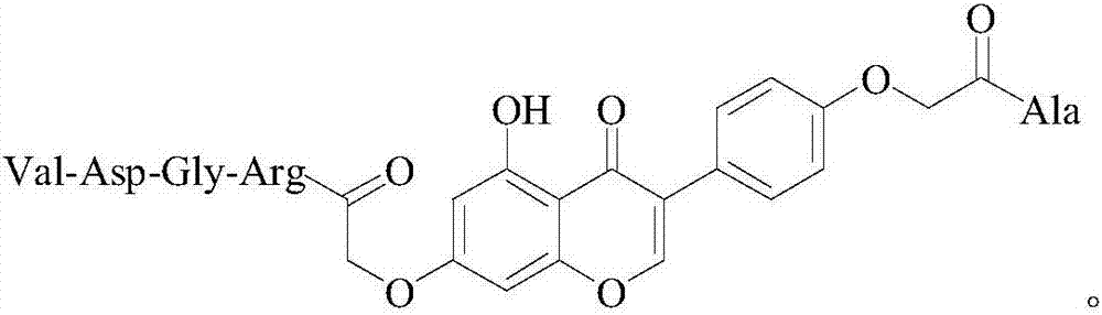 4'-oxyacetyl-Ala-5-hydroxyl-7-oxyacetyl-RGDV-isoflavone, and synthesis, activity and application thereof