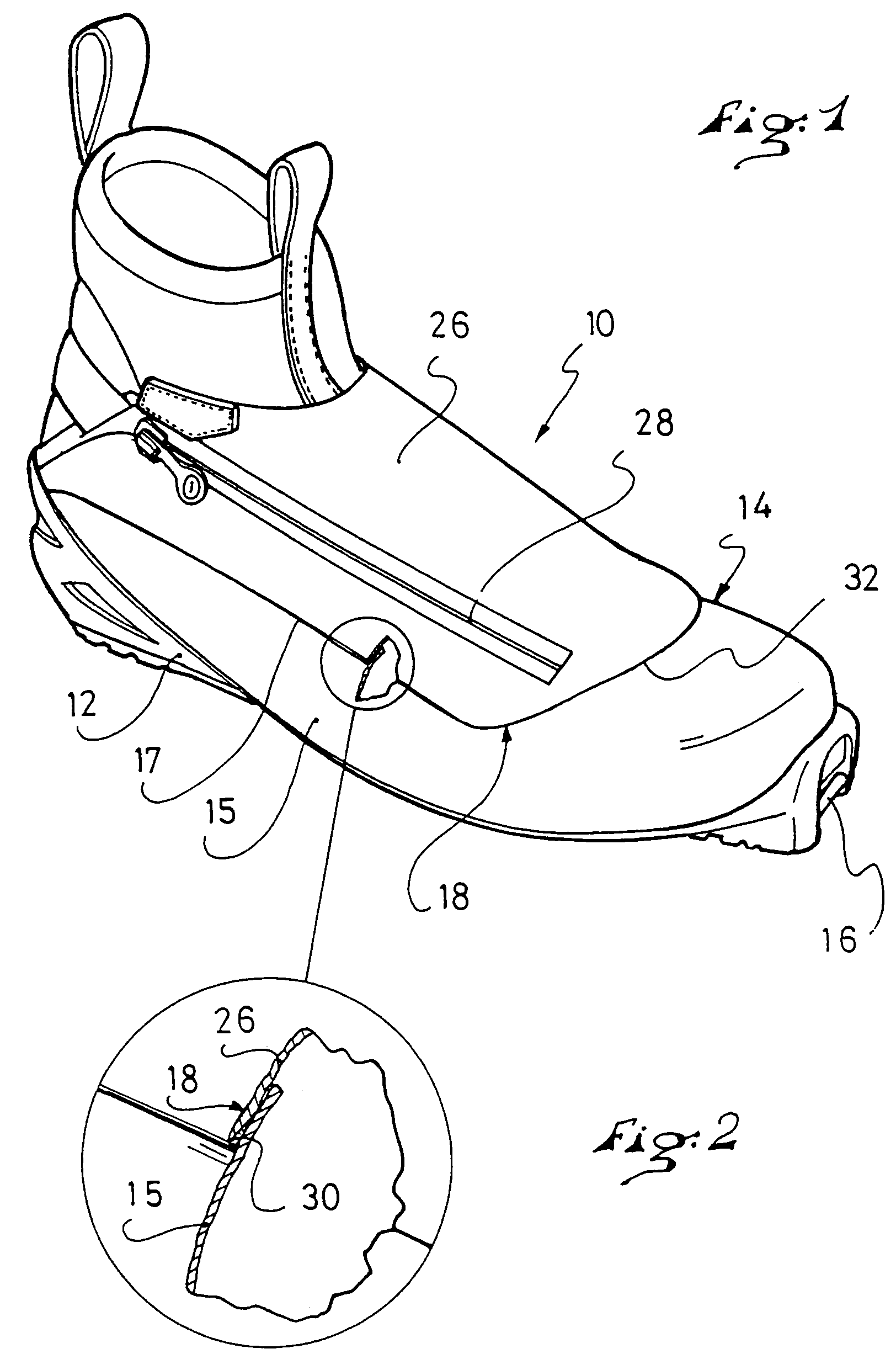 Footwear with an upper having at least one glued element