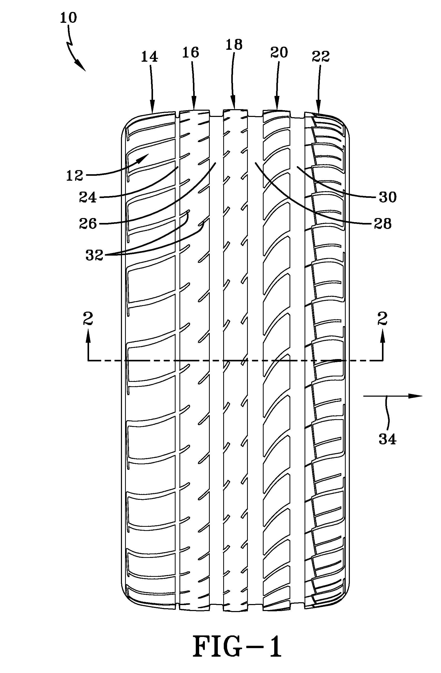 Tire tread having improved contact pressure distribution