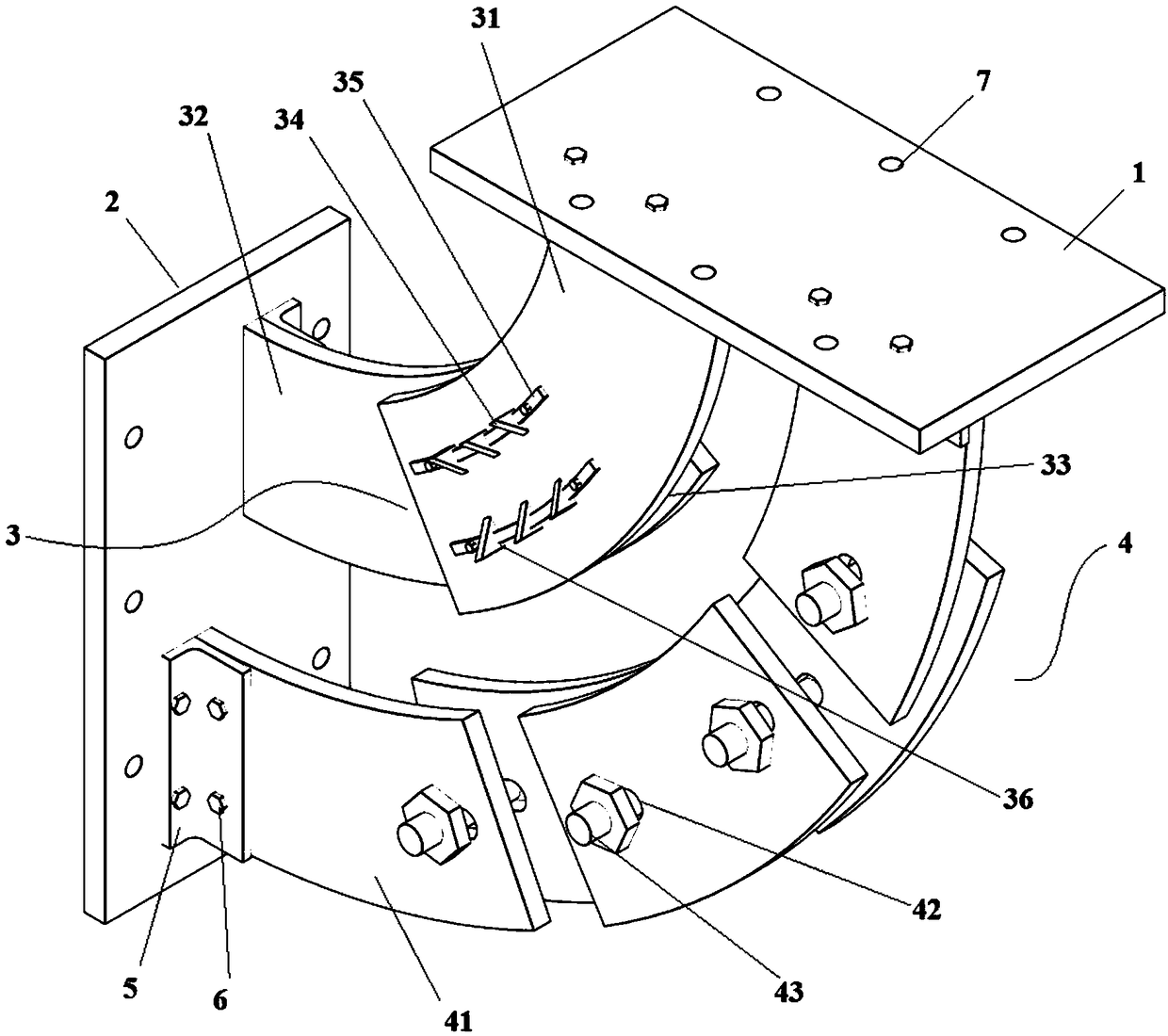 Replaceable arc-shaped soft steel plate combined energy dissipation damper for beam-column joints