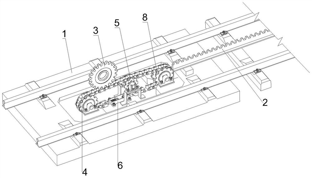 Toothed rail train transition device