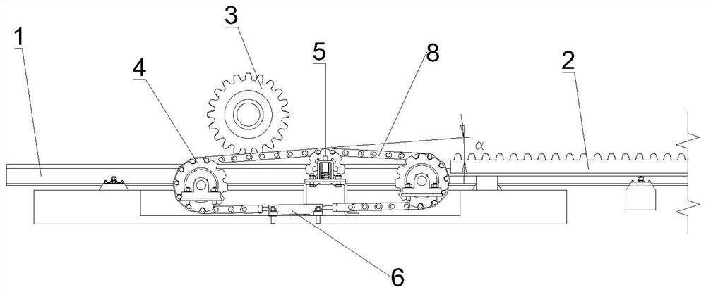 Toothed rail train transition device