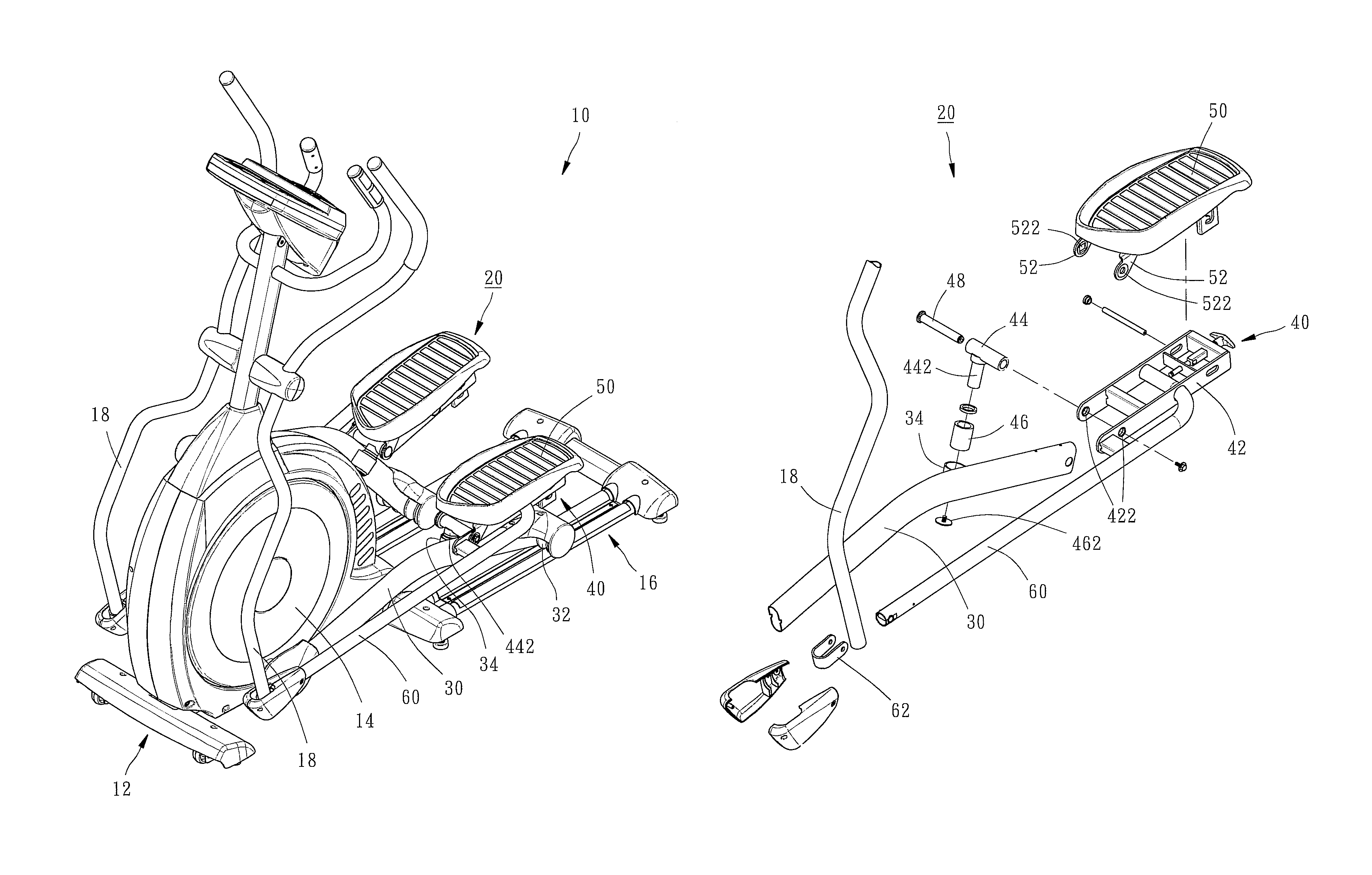 Pedal correction mechanism for elliptical trainer