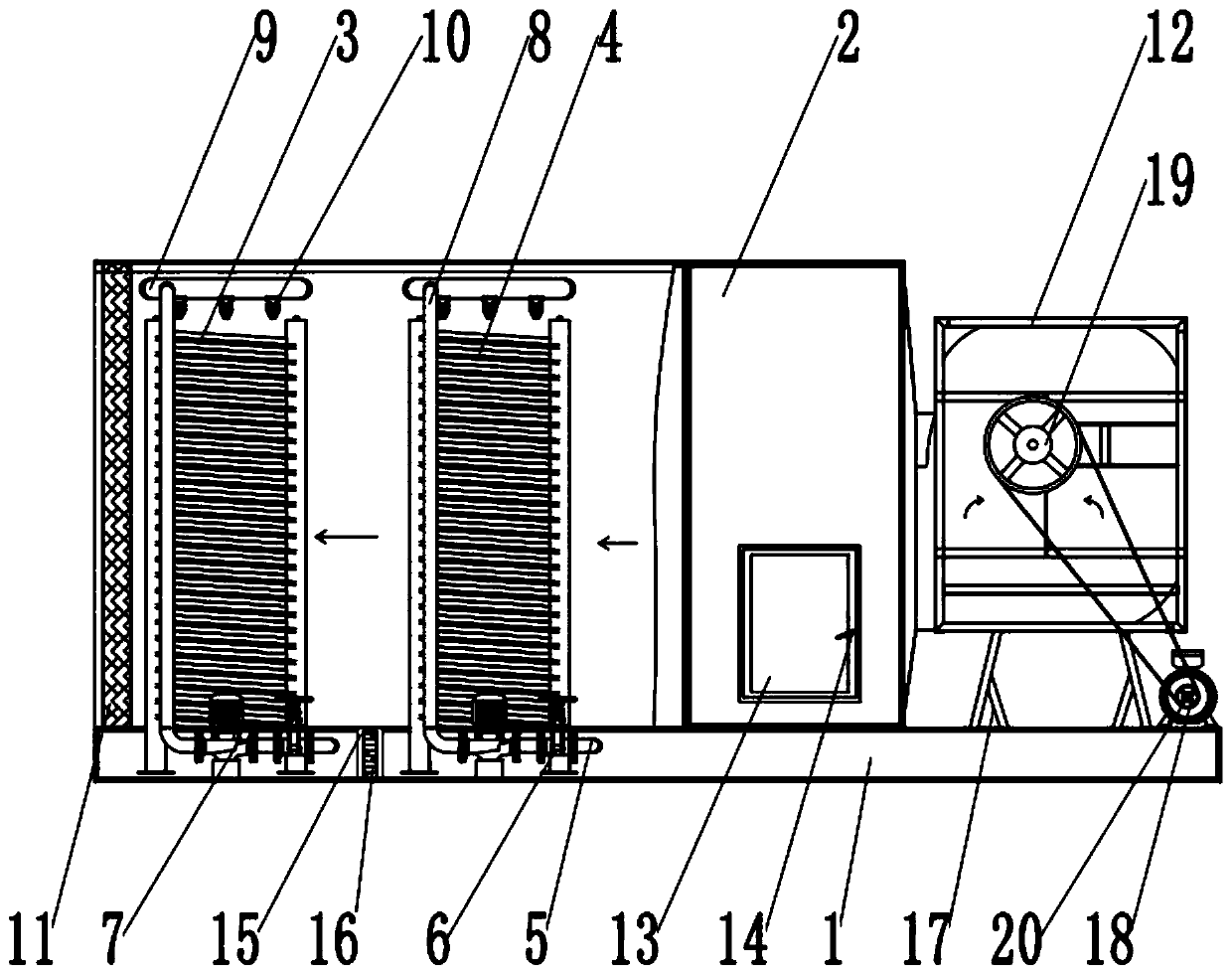 Combined two-stage cooling transverse flow closed cooling tower