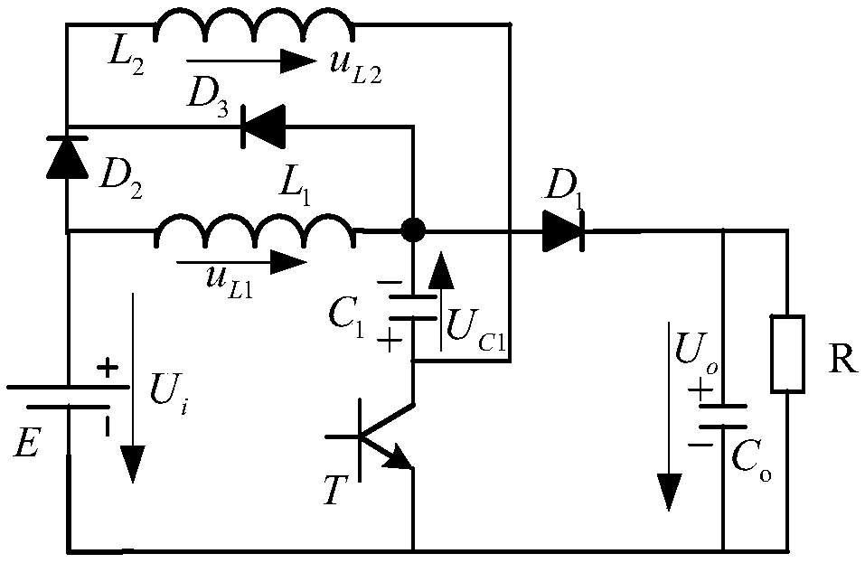 Single-transistor high-gain DC voltage boost conversion circuit with additional potential excitation