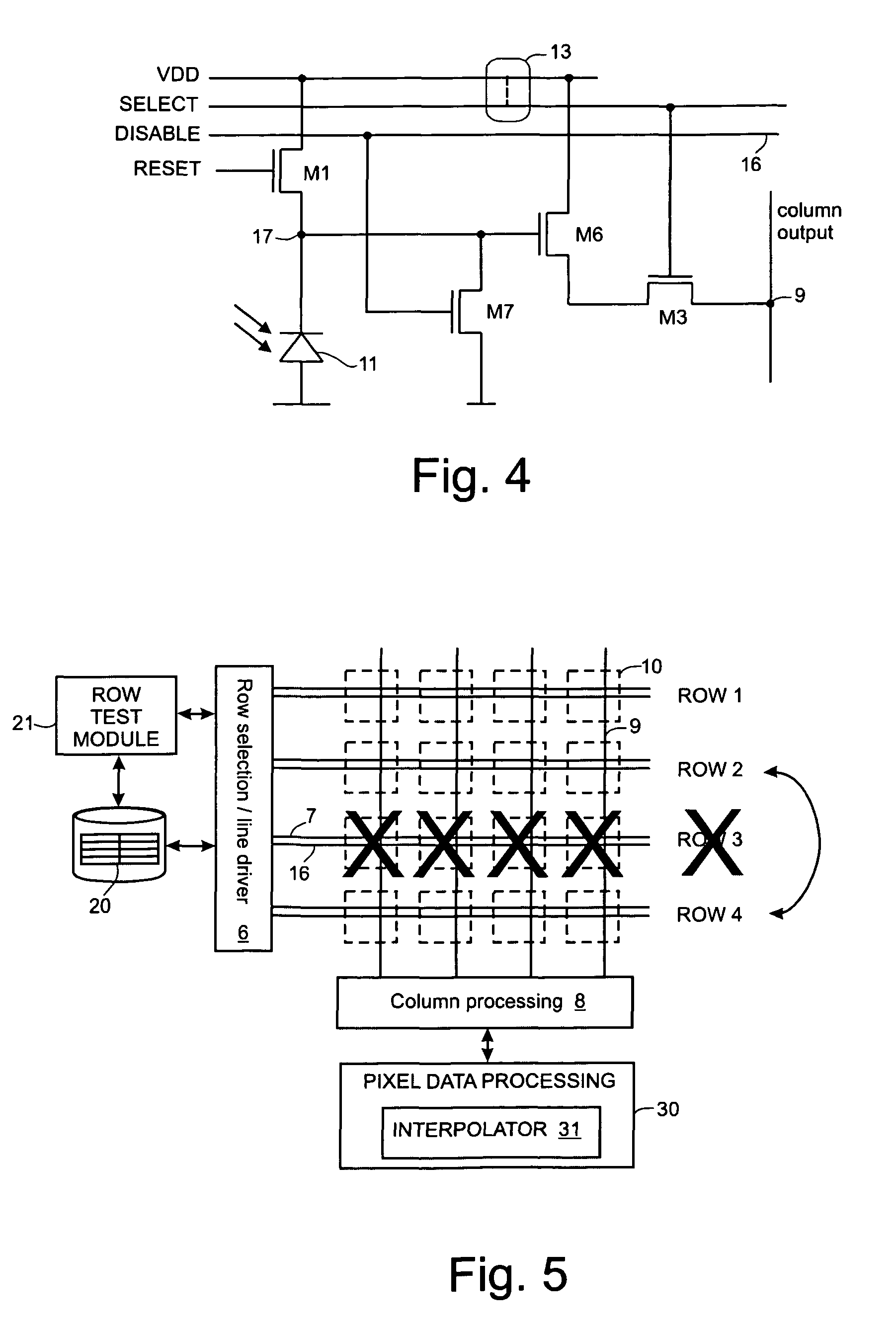 Pixel array with reduced sensitivity to defects