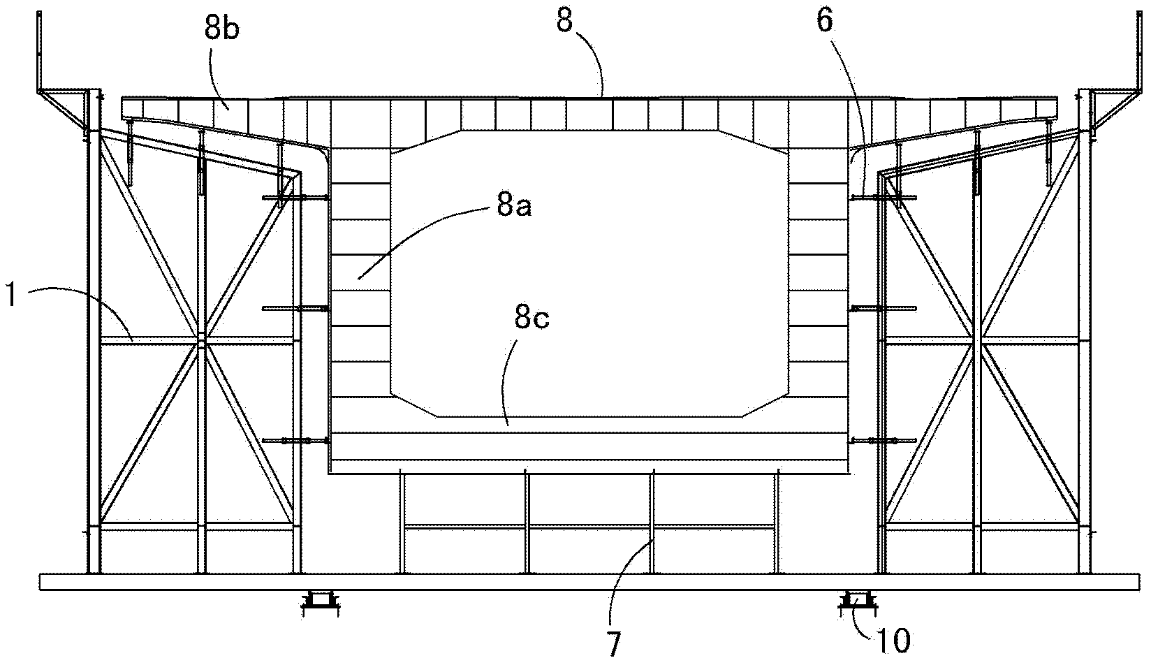 Integrated construction equipment for binding and lifting continuous beam steel reinforcement framework and construction method