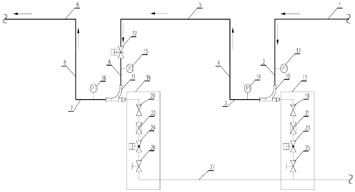 Blockage removing pipeline and blockage removing method for double-sleeve long-distance pneumatic material conveying