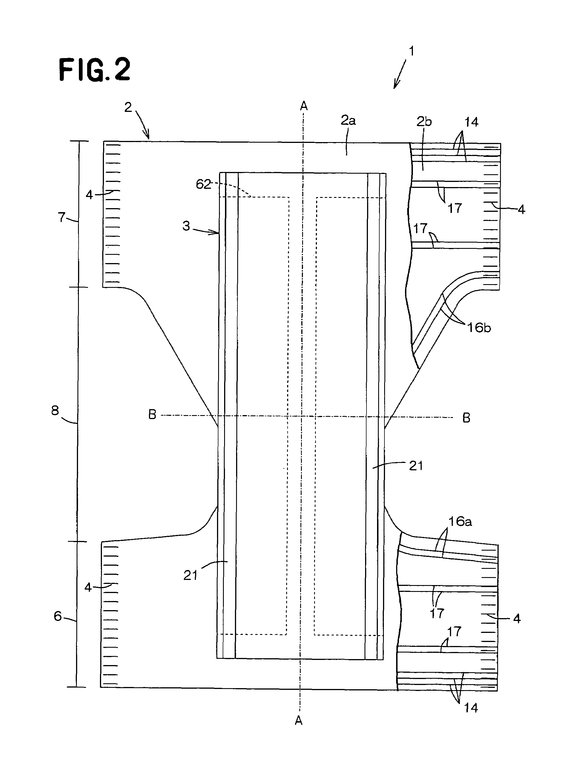 Disposable wearing article having multilayered core comprising convex gaps and v-shaped cutouts