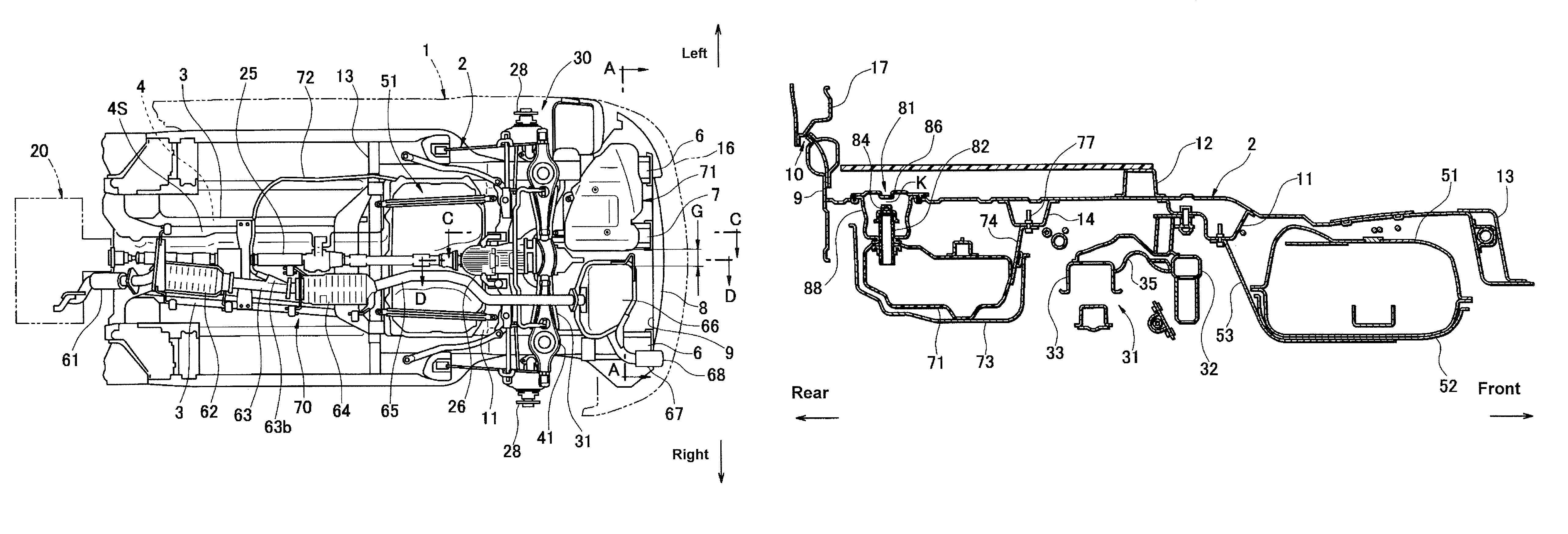 Exhaust-gas purification device disposition structure of vehicle