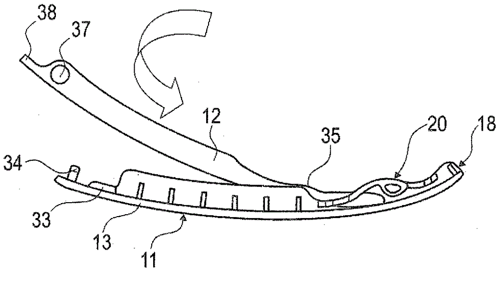 Tensioning rail with resilient press-on region