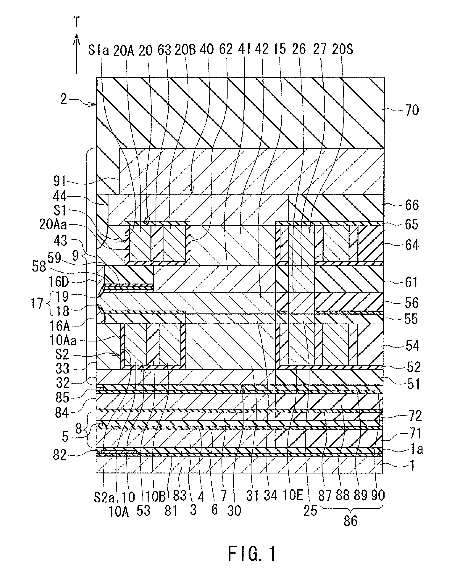 Magnetic head for perpendicular magnetic recording having a main pole, a shield and a coil core part setback away from the medium facing surface a specified distance