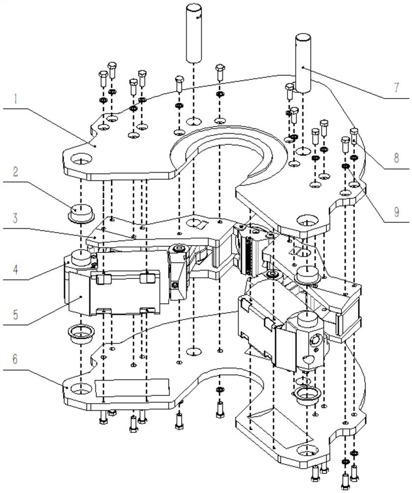 Three-oil-cylinder pipe column clamping device for iron roughneck