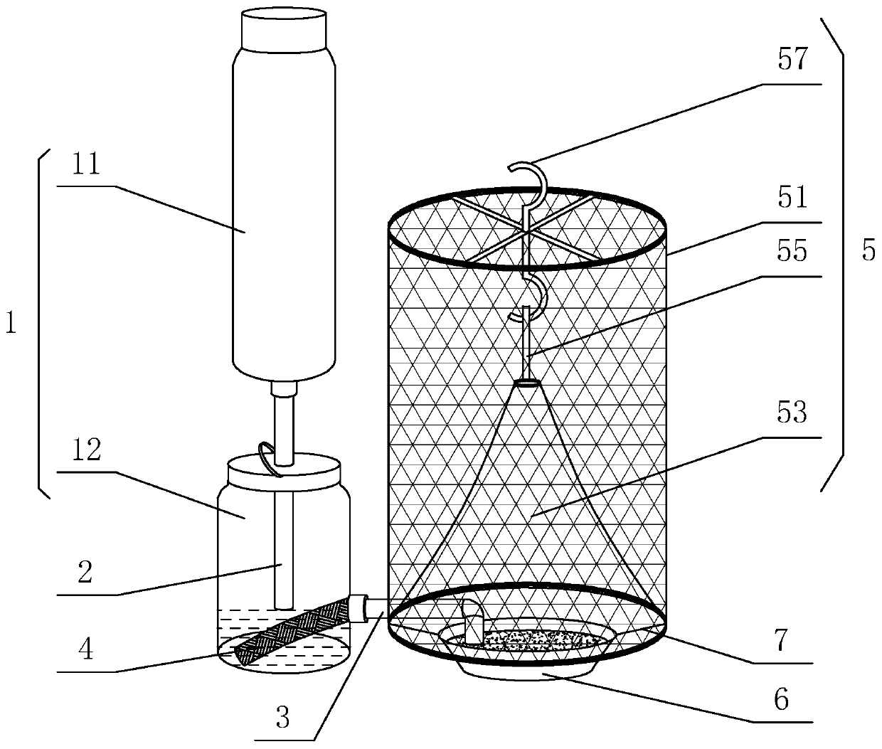 Combined automatic water adding device according to needs and fly catching cage