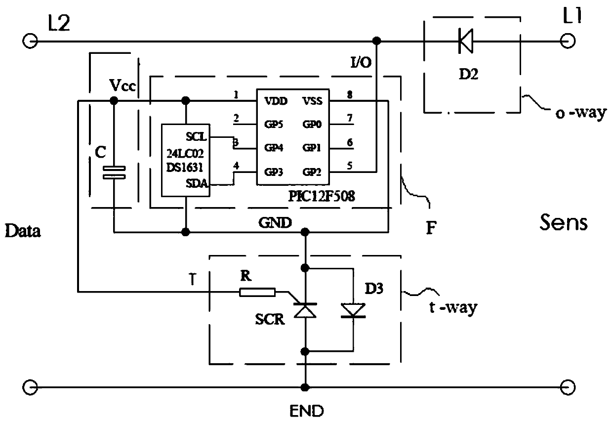 Two-core wire embedding structure for storage package of calibration parameters of vibrating wire sensors