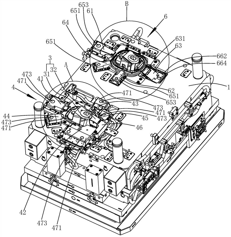 A two-color injection molding mold for fuel tank refueling mask