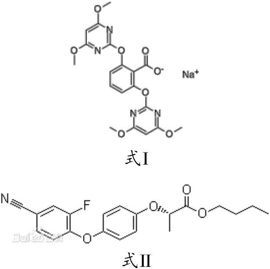 Bispyribac sodium-cyhalofop butyl suspoemulsion and preparation method thereof