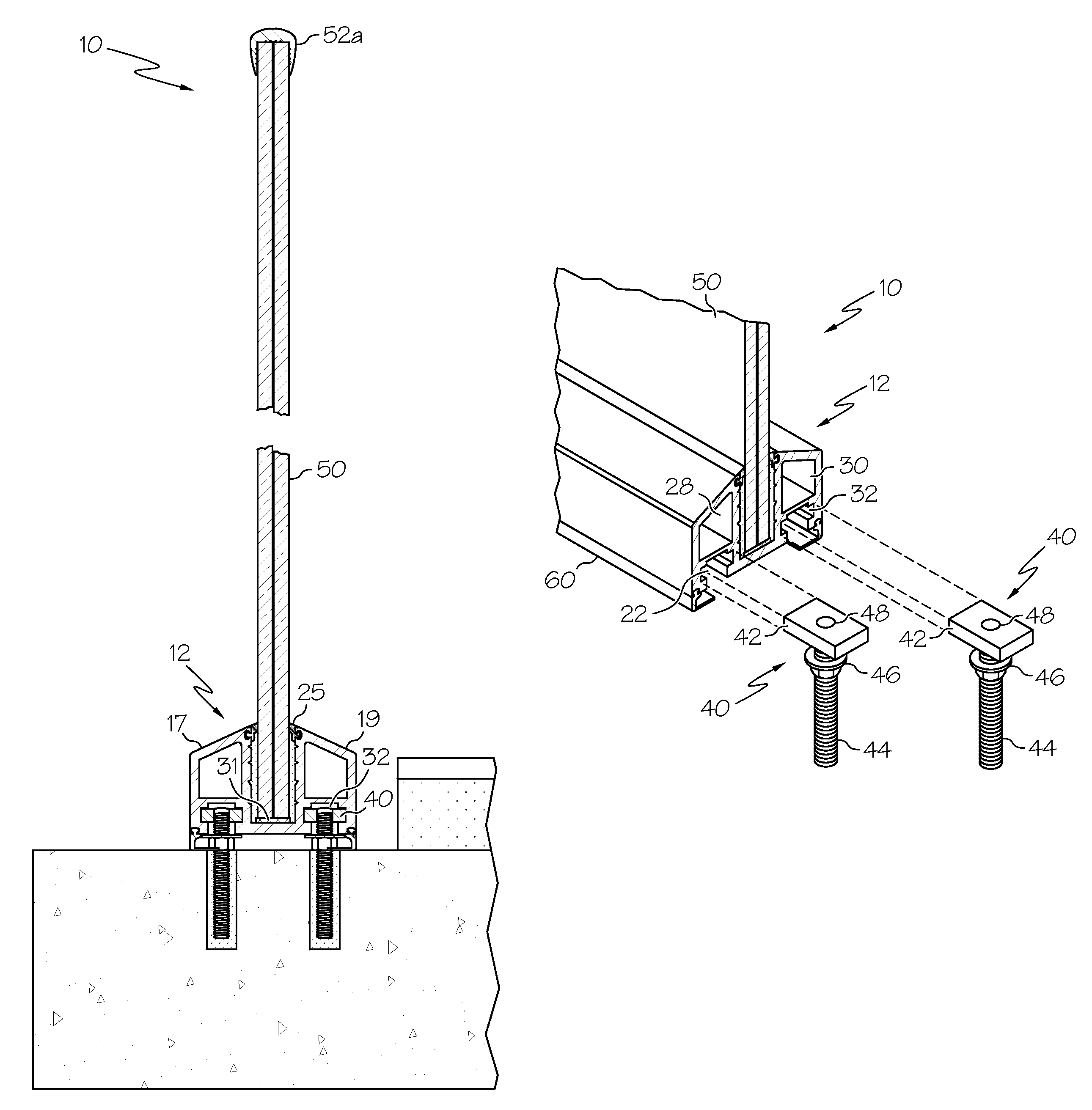 Glass railing anchor system