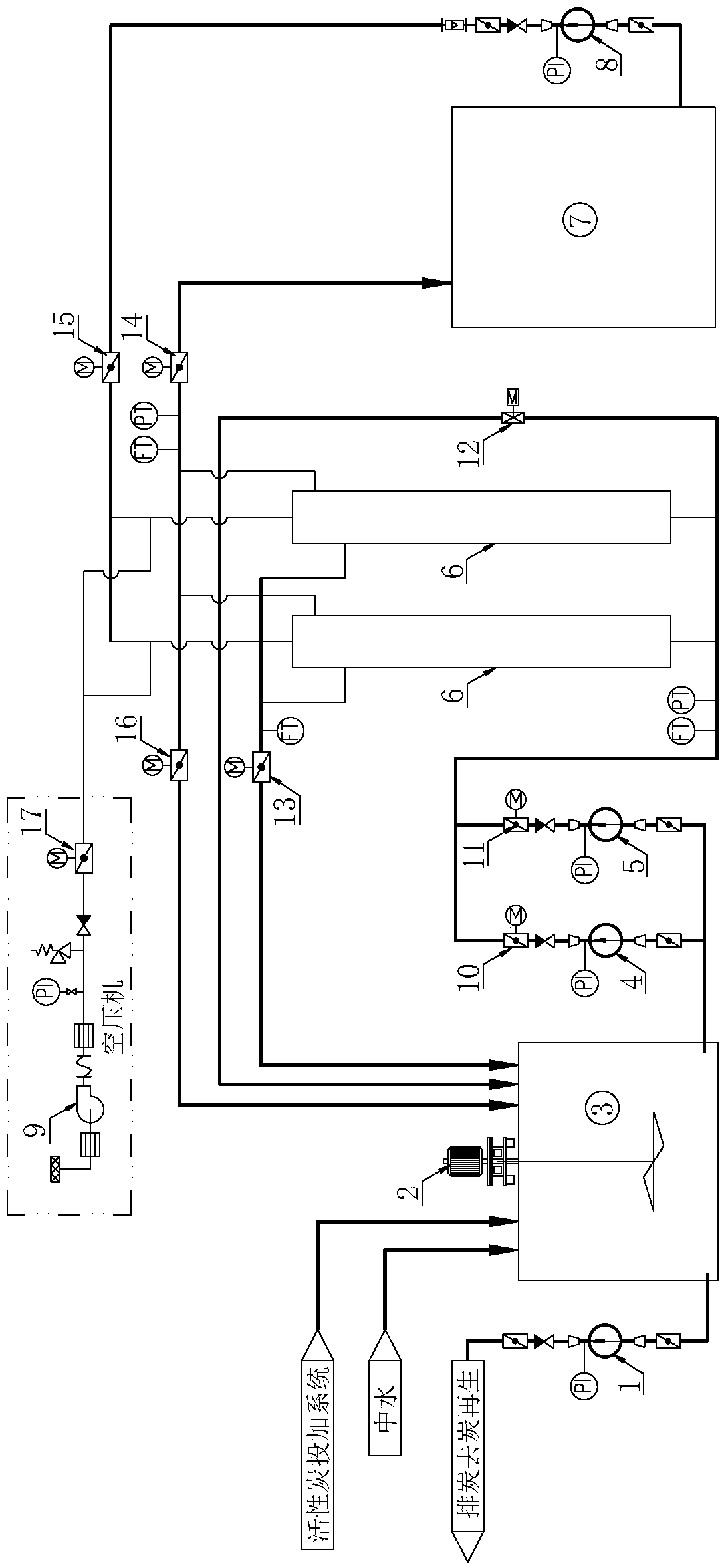 Powder active carbon filter and process for deep treatment of sewage