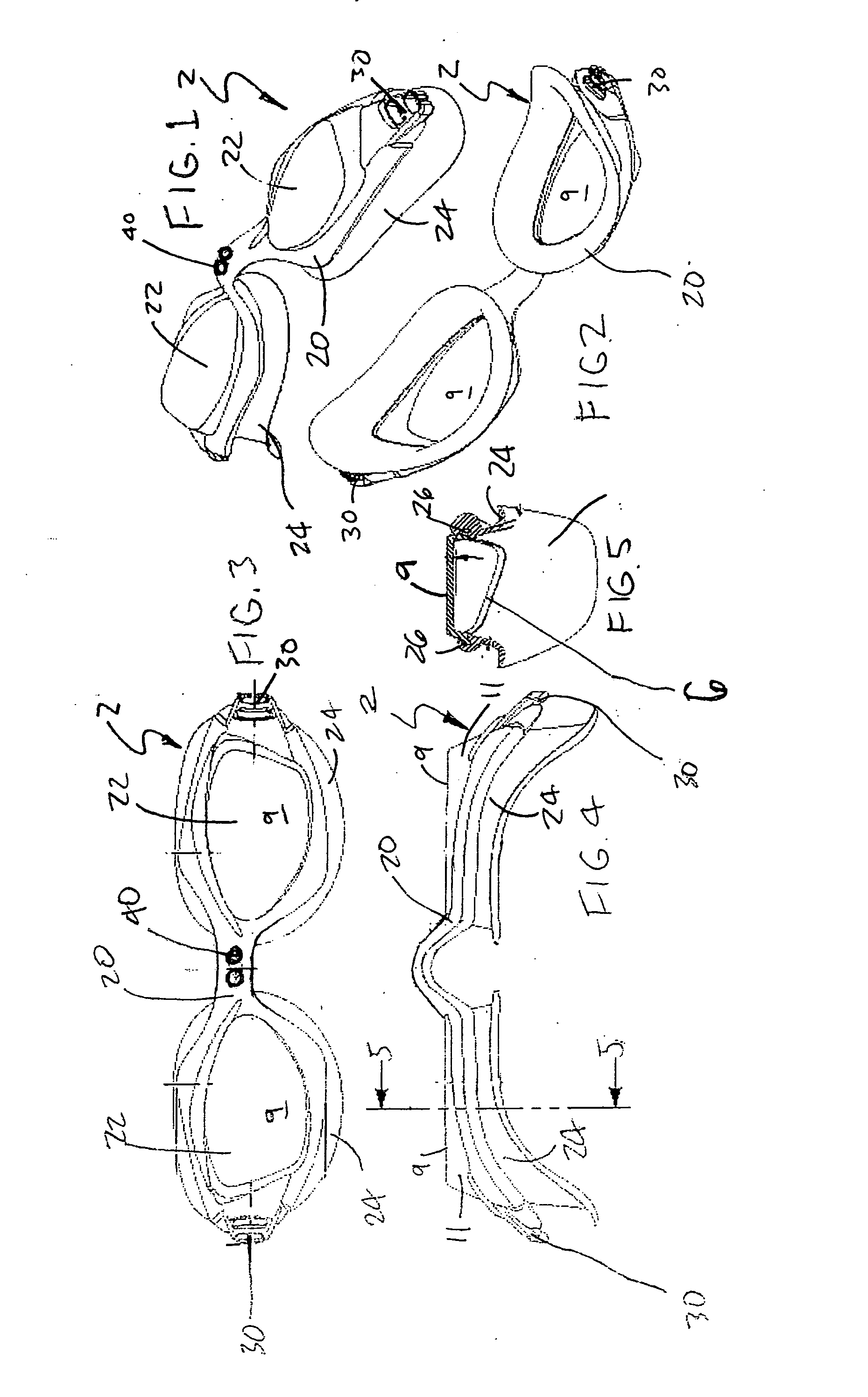 Eye goggles with unitary internal skeleton and overmoulded covering