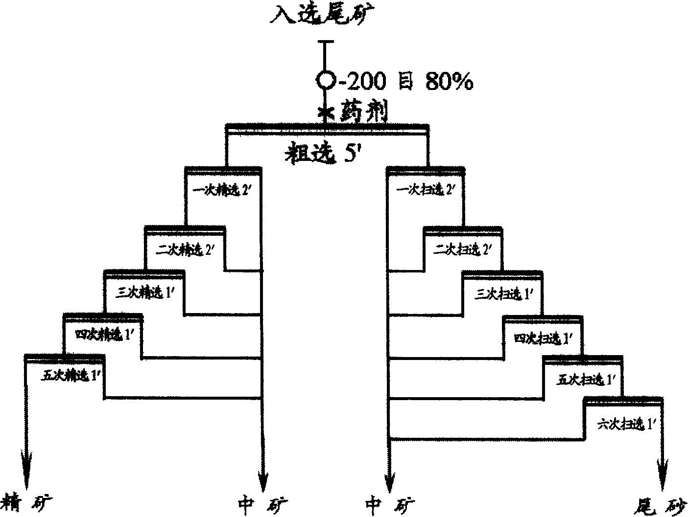 Technique for rewashing symbiosis mine tailing of copper and molybdenum