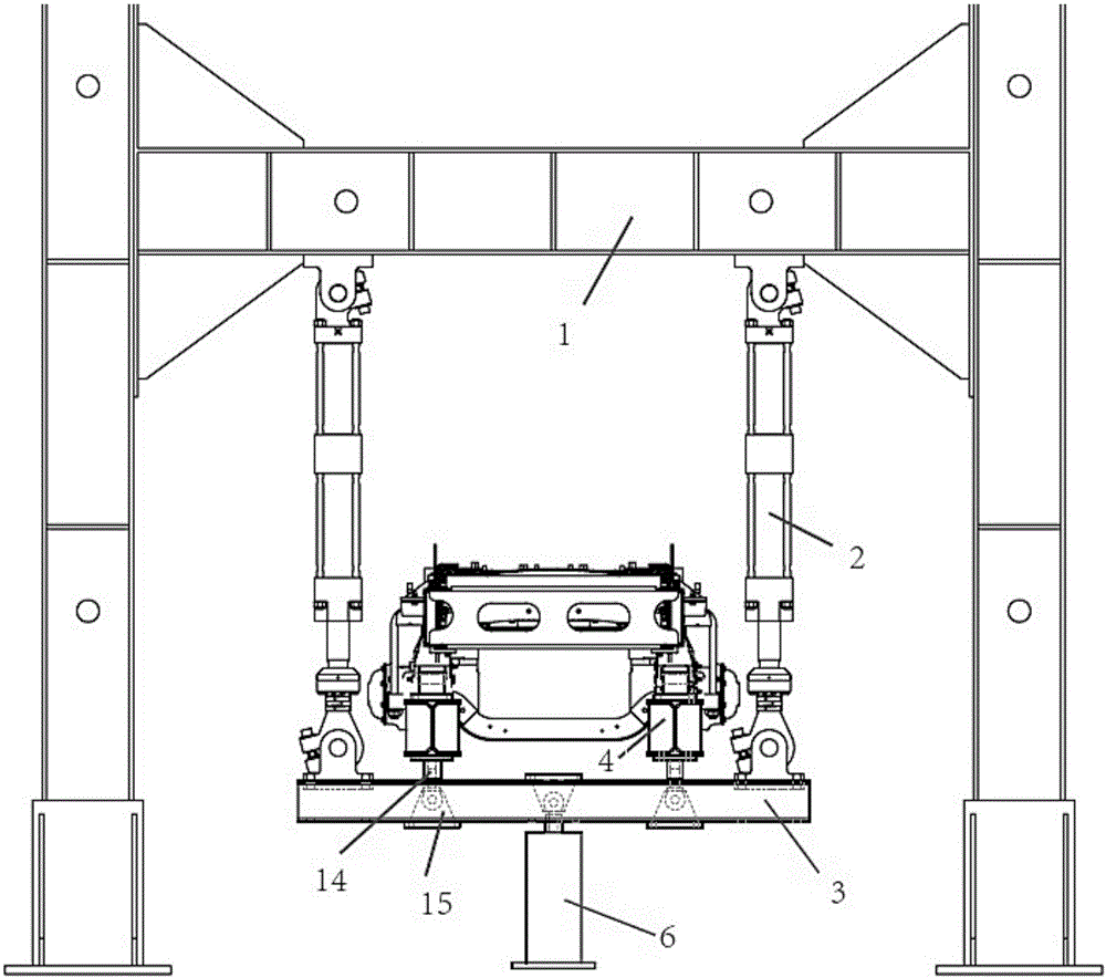 Frame torsional fatigue test bench with loading device