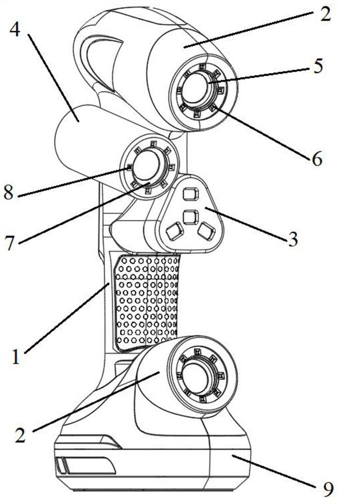 Three-camera handheld three-dimensional laser scanner for hole site flash measurement