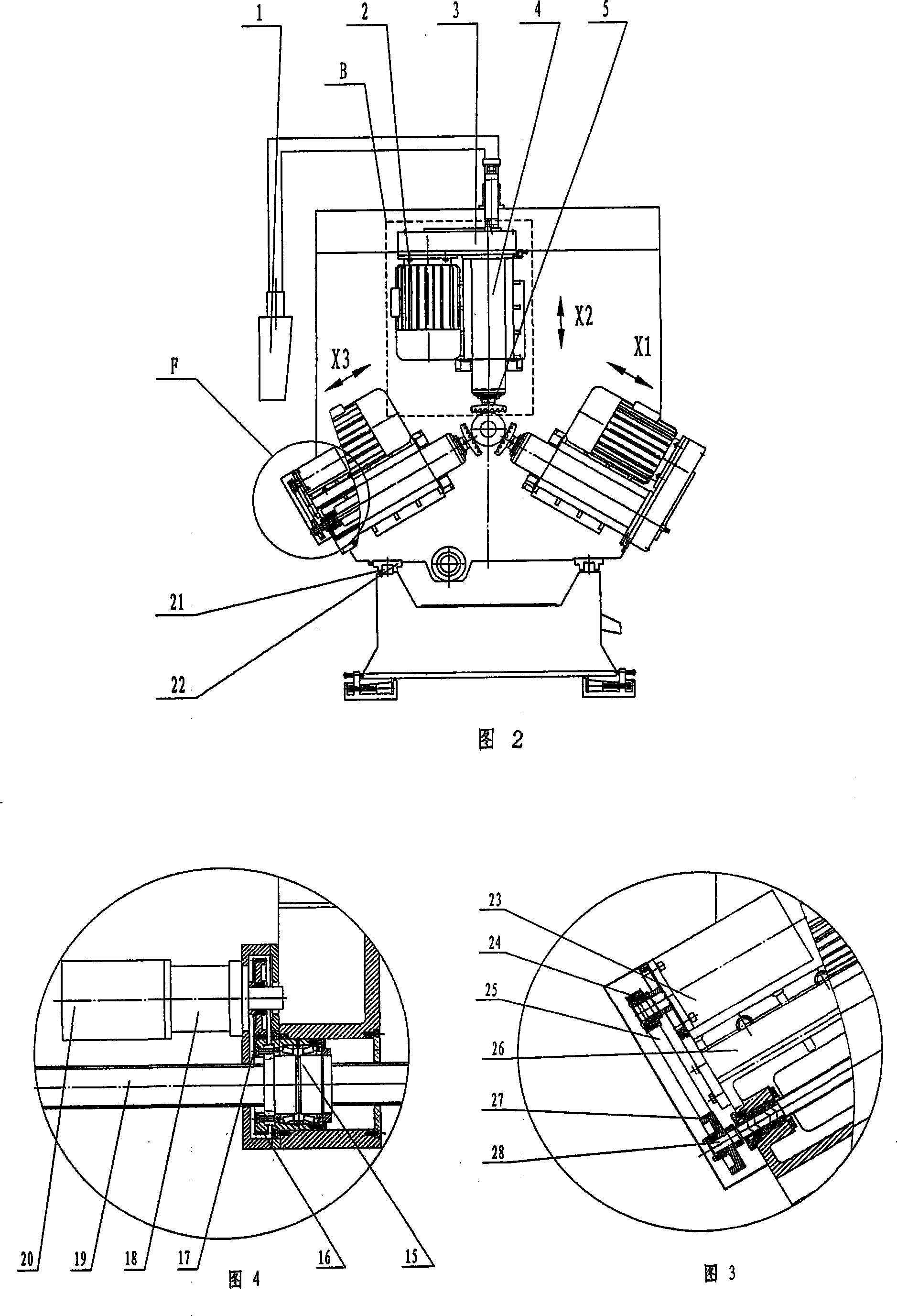 Three-head helix milling machine