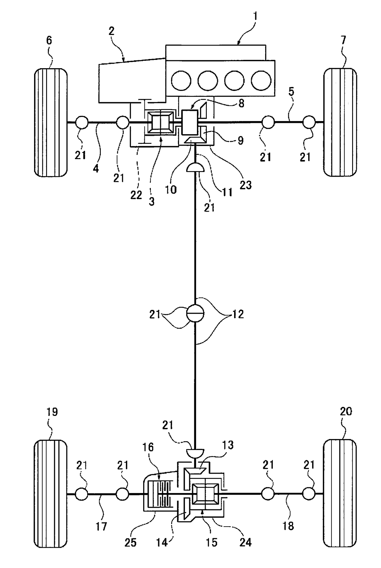 Clutch control device for four-wheel drive vehicle