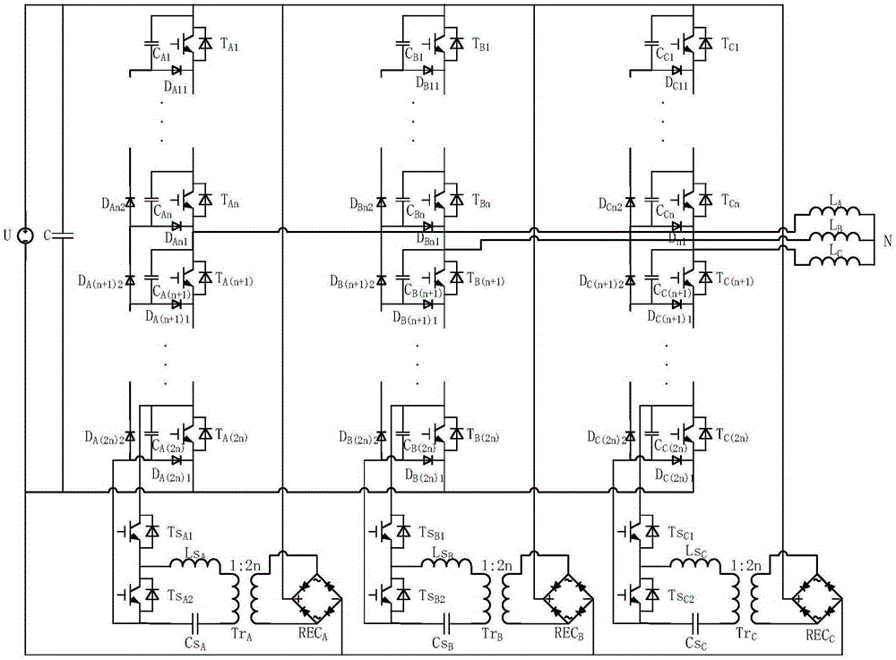 Diode clamp power switch series-connection high-voltage inverter and topological structure thereof