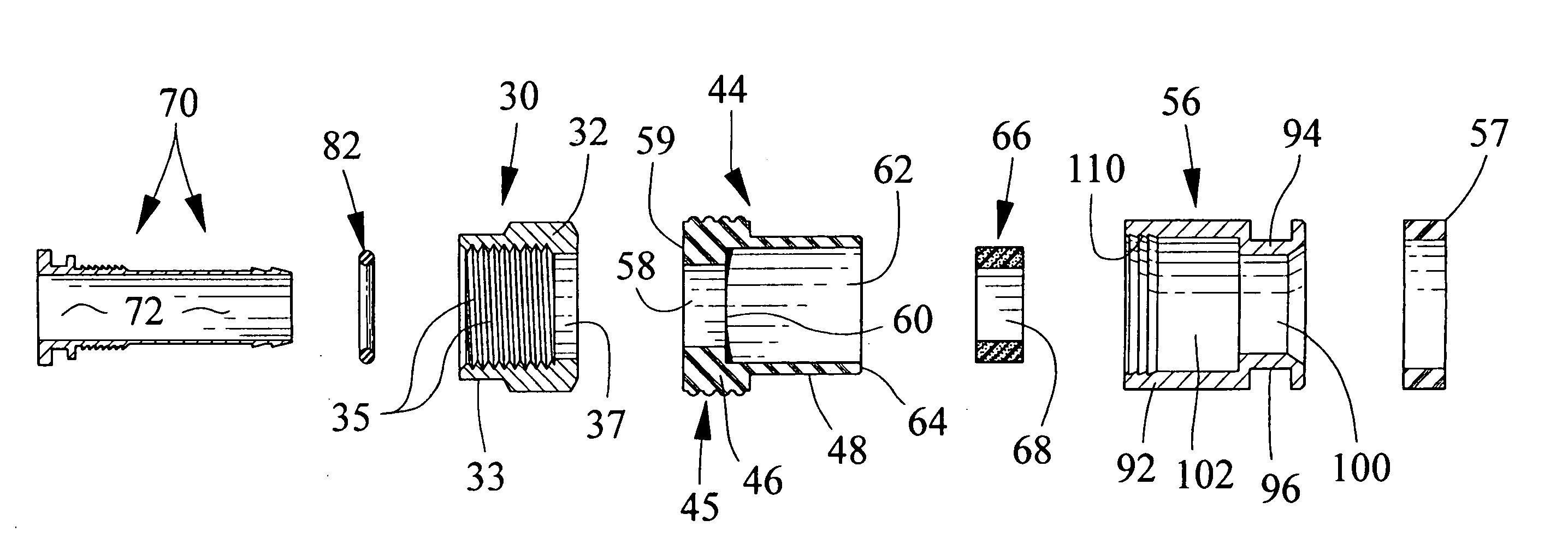 Compression type coaxial cable F-connectors