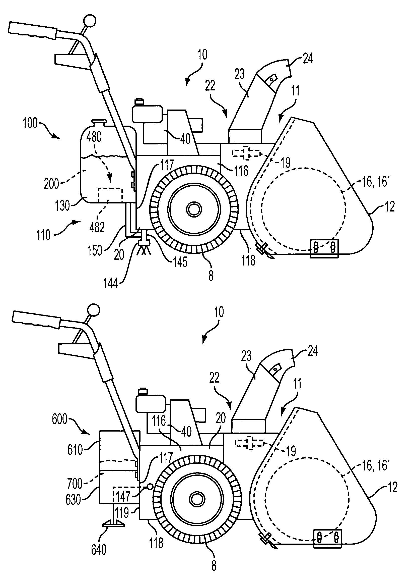 Snow removal machine with system for applying a surface treatment material