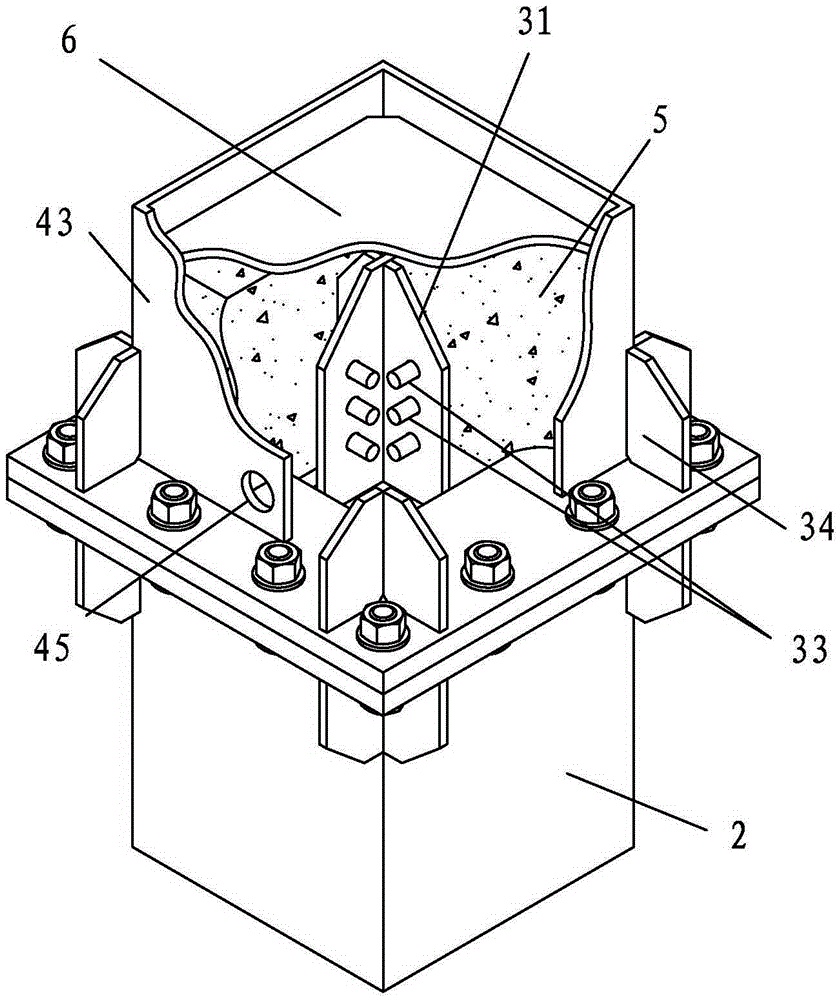 A fixed connection node of a rectangular component and its assembly method