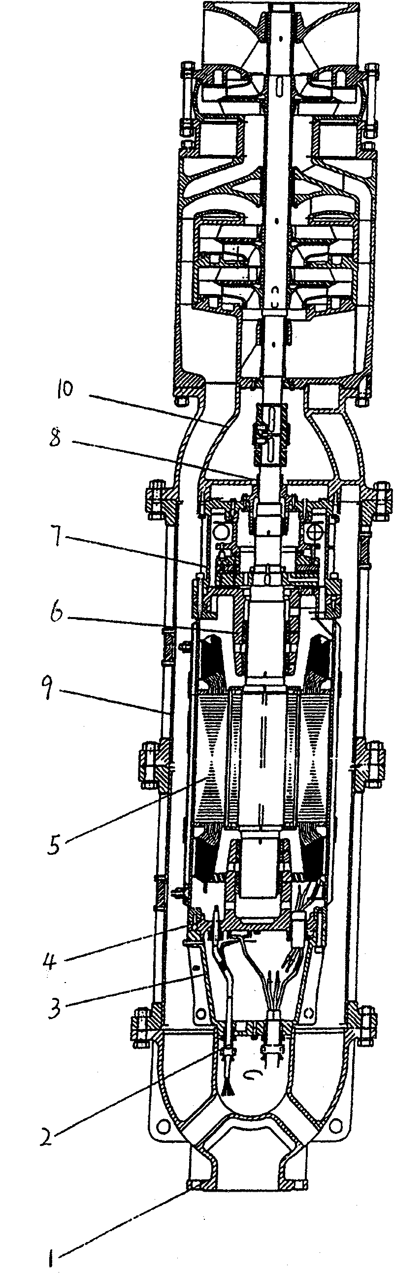 Downdraft high-voltage electric diving pump used for explosion-proof type mines and wells