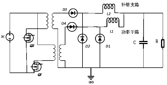 Current ripple compensation circuit and method adopting wide bandgap device and silicon-based device