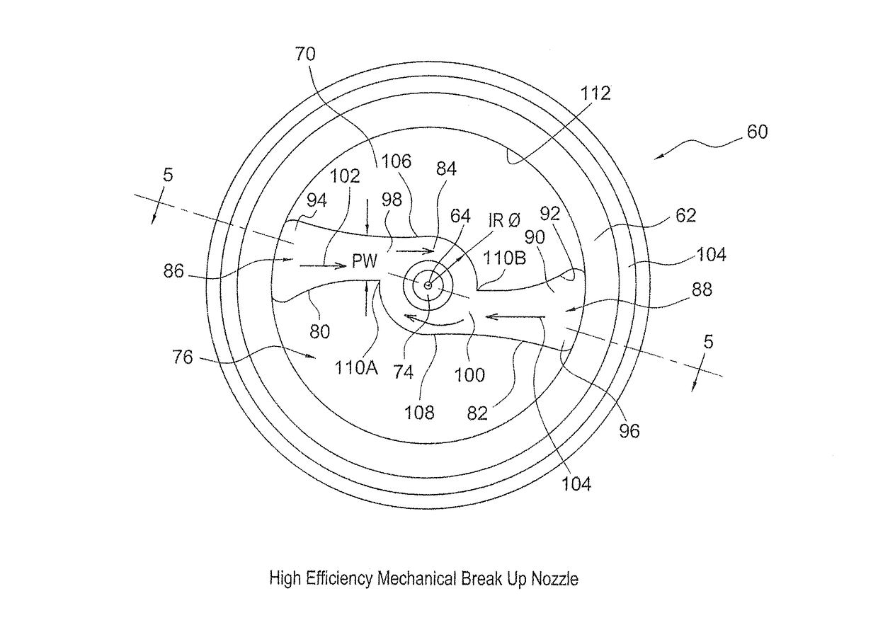 Swirl nozzle assemblies with high efficiency mechanical break up for generating mist sprays of uniform small droplets