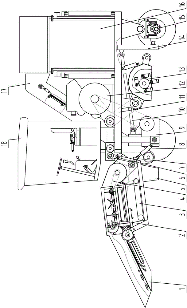 Four-line corn harvesting machine with adjustable line spacing