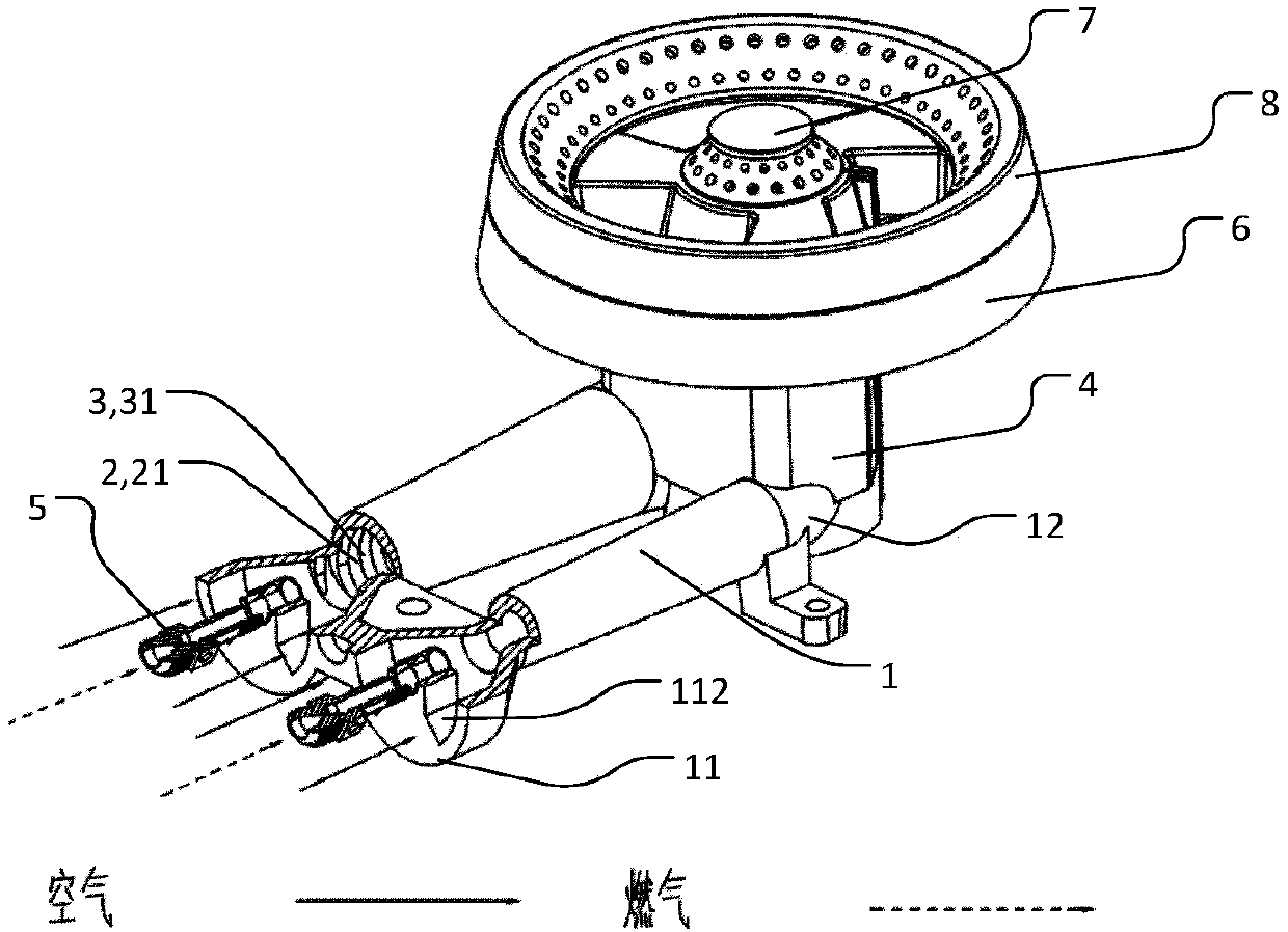 Burner and gas burning device