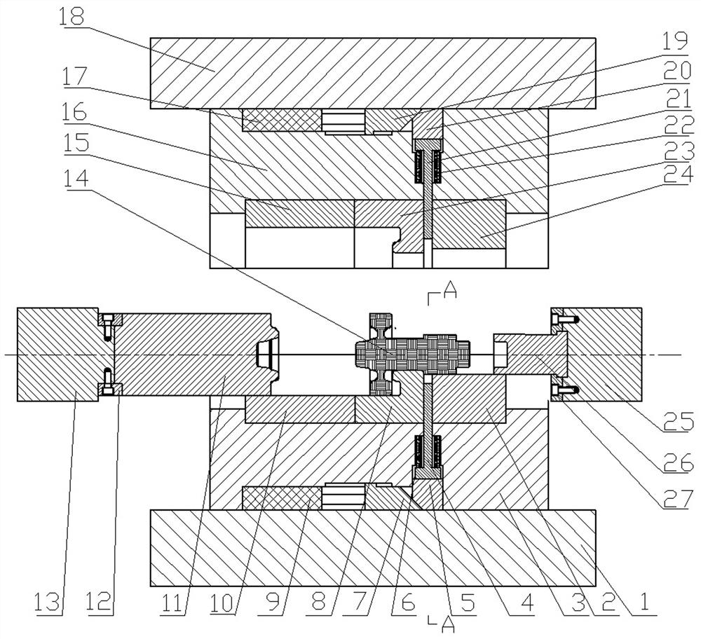 A long-axis gear precision forming device with a boss