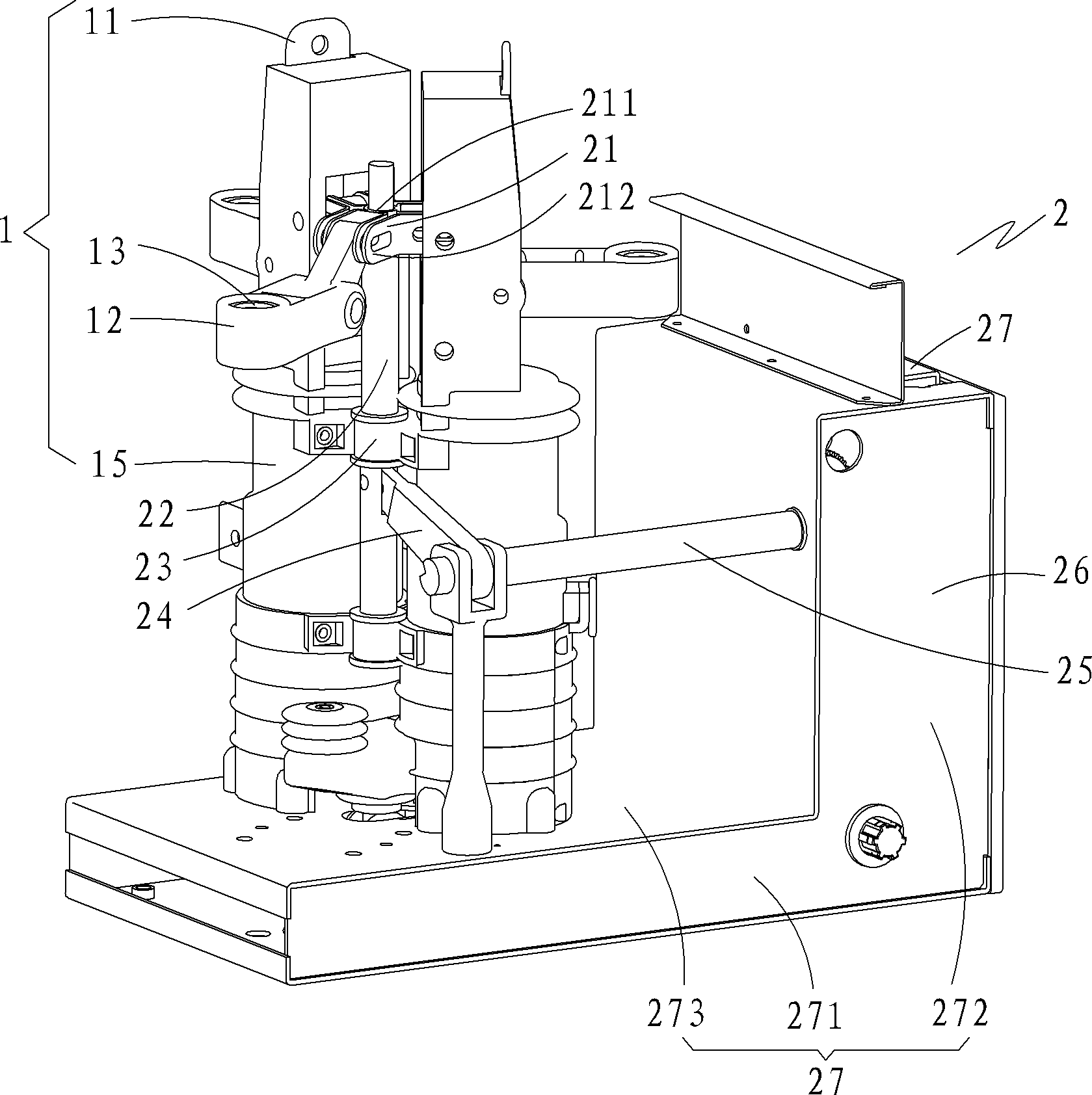 High-voltage switch with three-phase bodies in triangular distribution and high-voltage switch cabinet