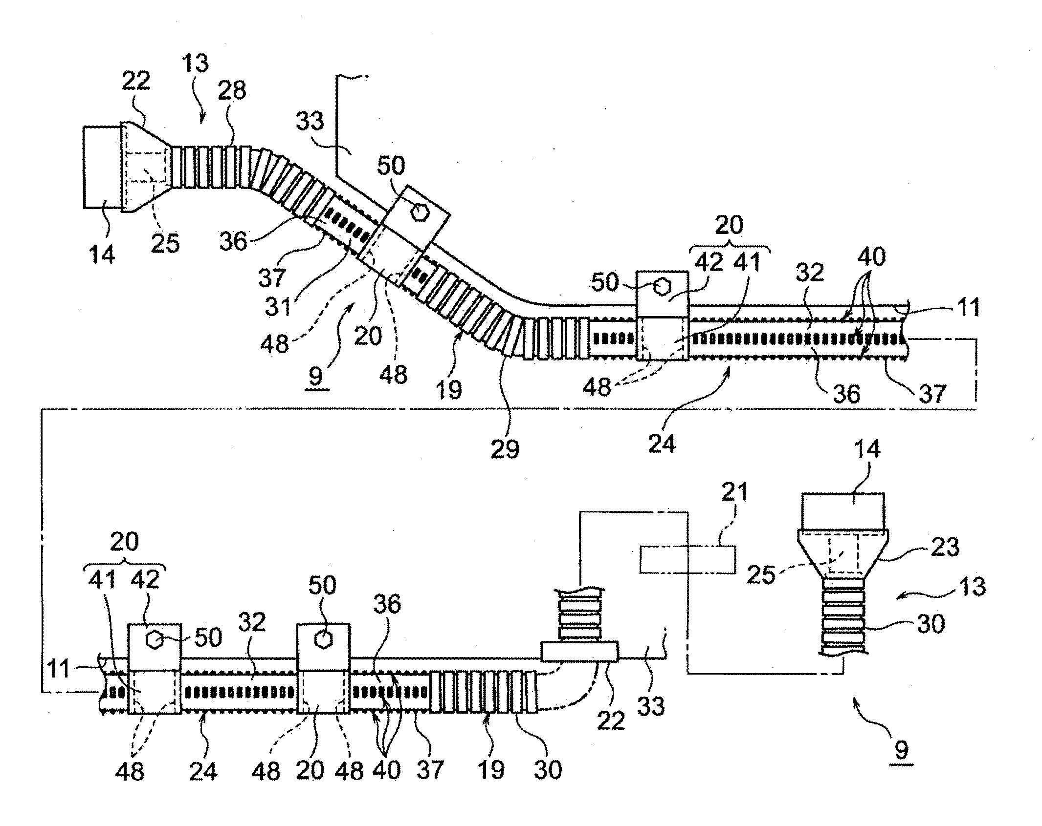 Attachment structure between exterior member and posterior attaching component