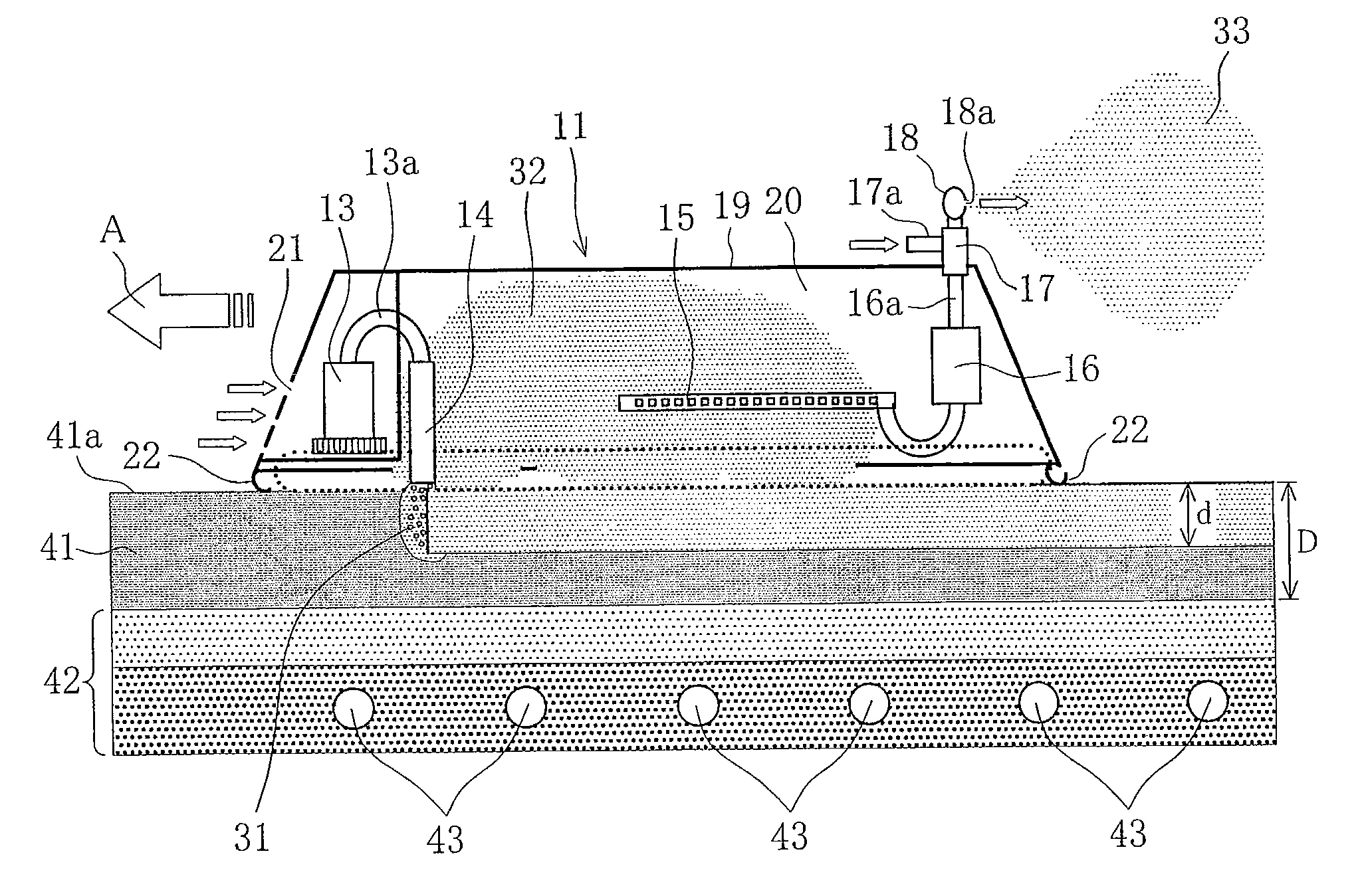 Cleaning apparatus for filtration layer in seawater infiltration intake