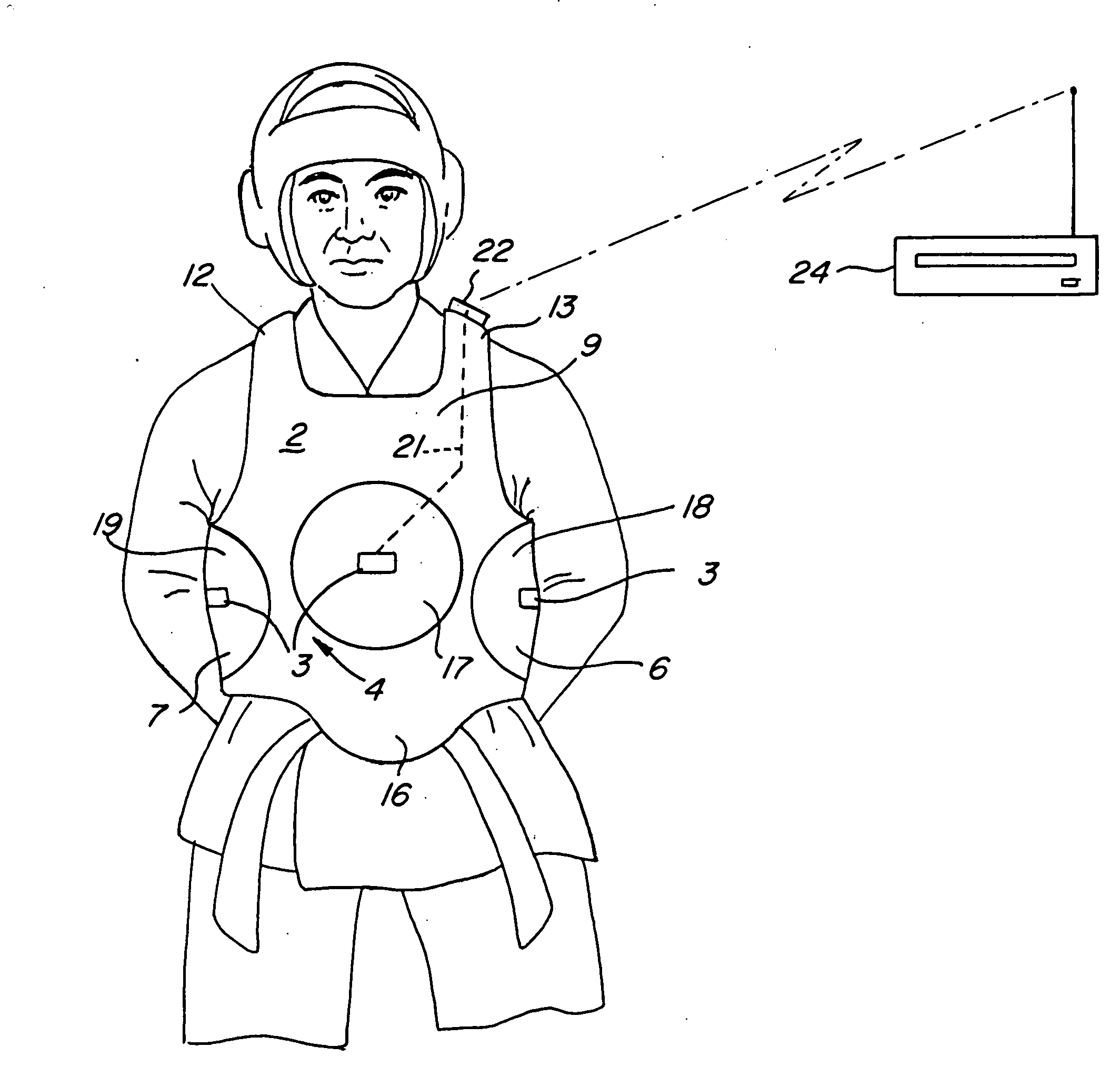 Apparatus for monitoring and registering the location and intensity of impacts in sports