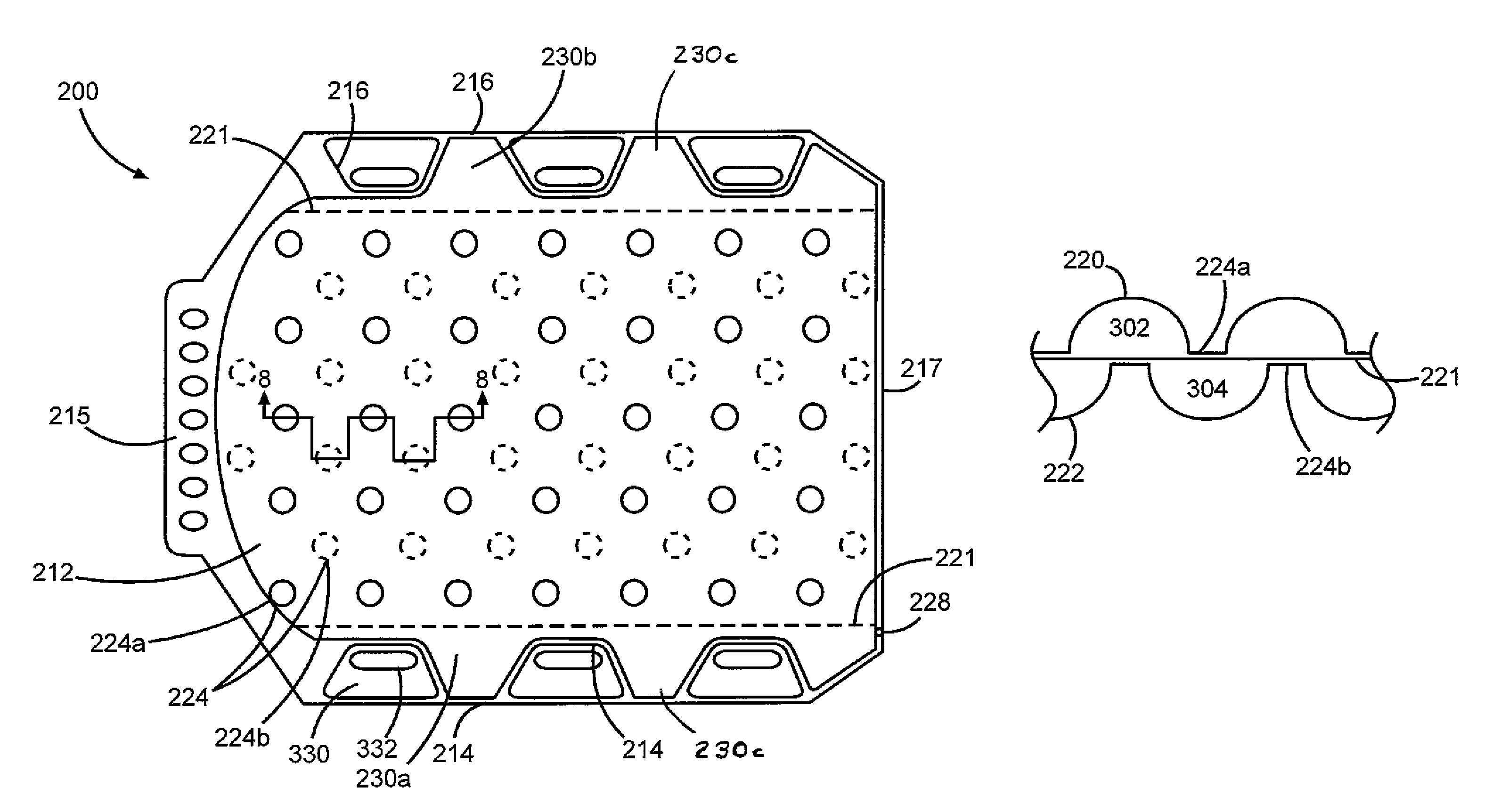 Cushion bladder with middle layer having gaps and various positioned interior welds